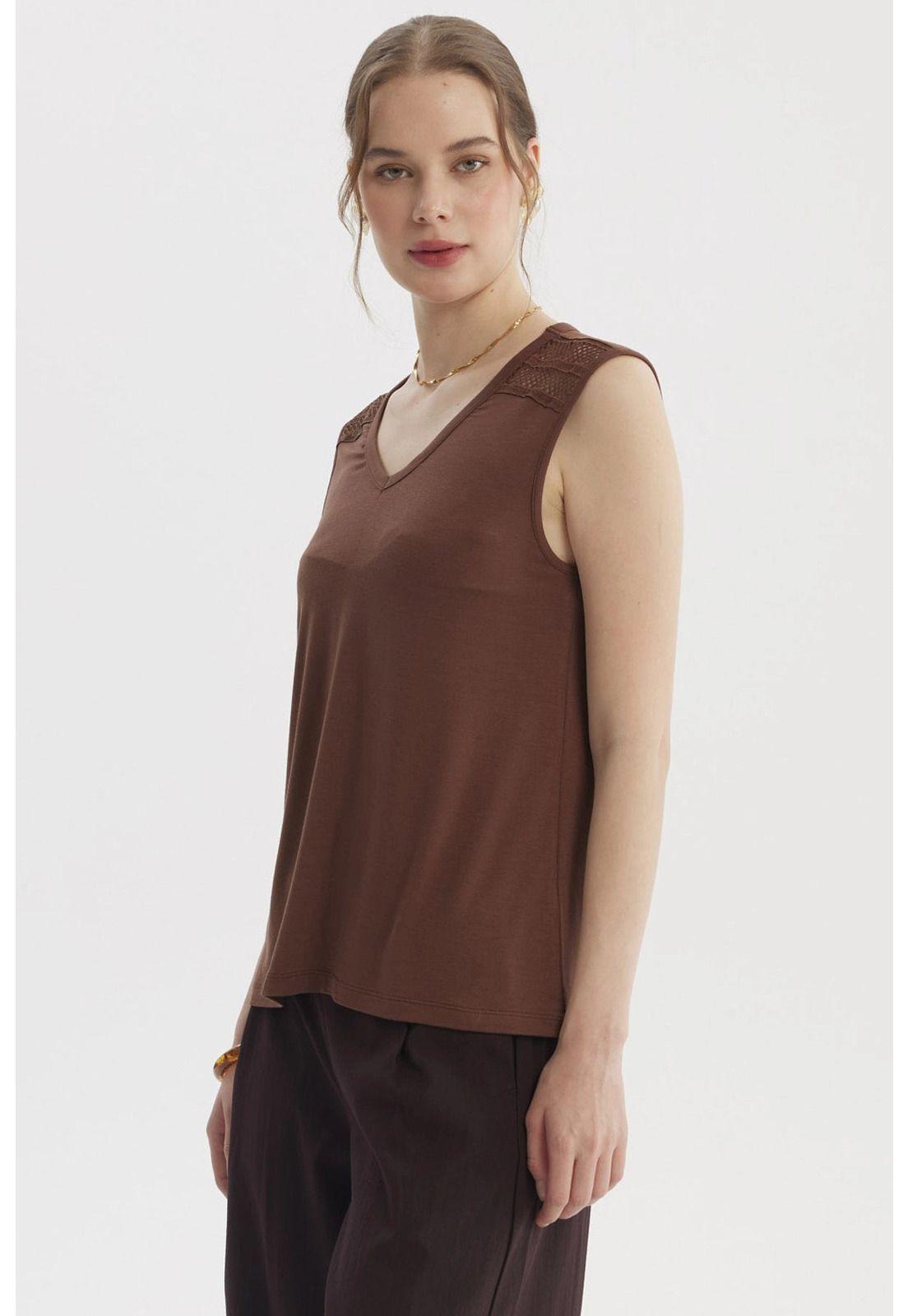 Polera Mujer Tape En Hombro Café Claro-1