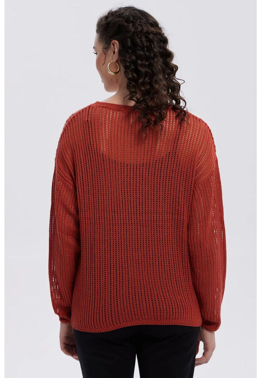Sweater Mujer Calado Casual Terracota-2