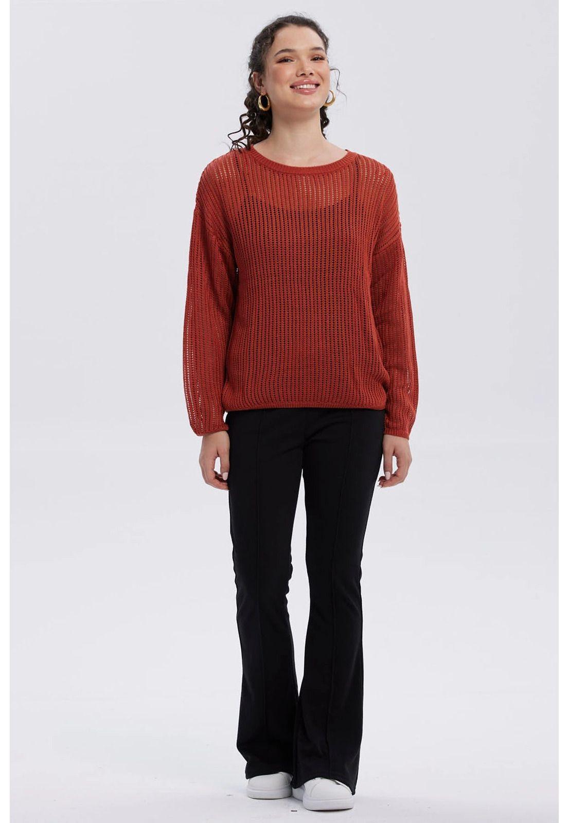 Sweater Mujer Calado Casual Terracota-3