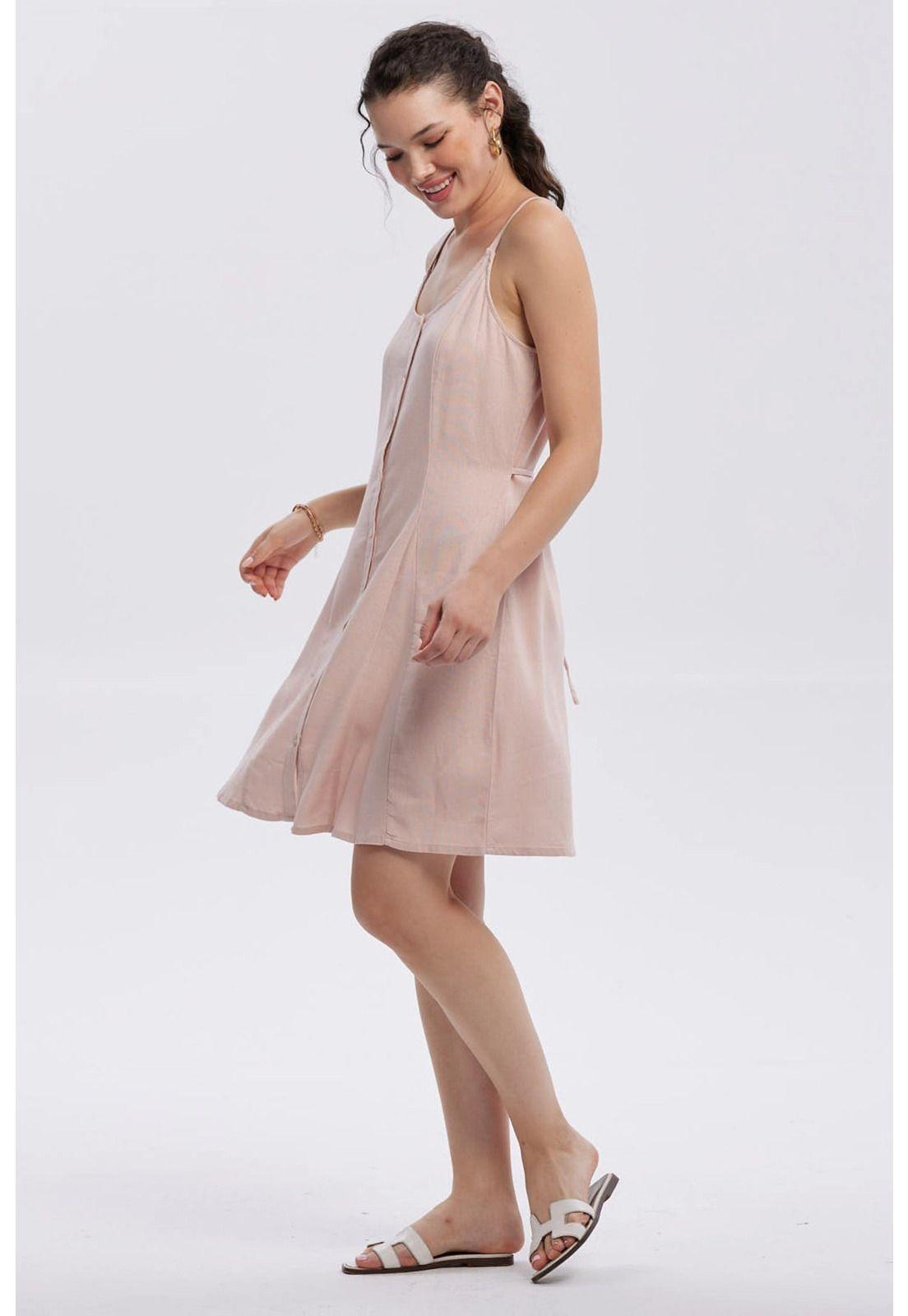 Vestido Mujer Lino Corto Palo Rosa-3