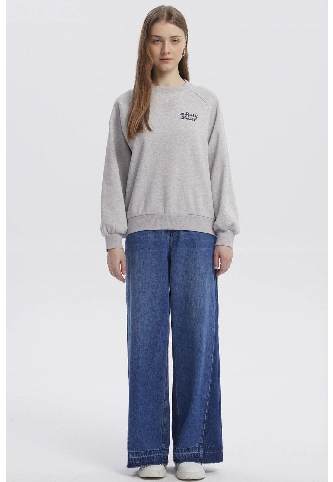 Polerón Mujer Oversize Print Gris Melange - ll-3