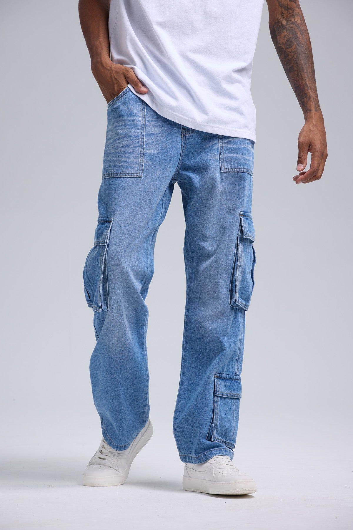 Jeans Hombre Cargo Lavado Azul-0