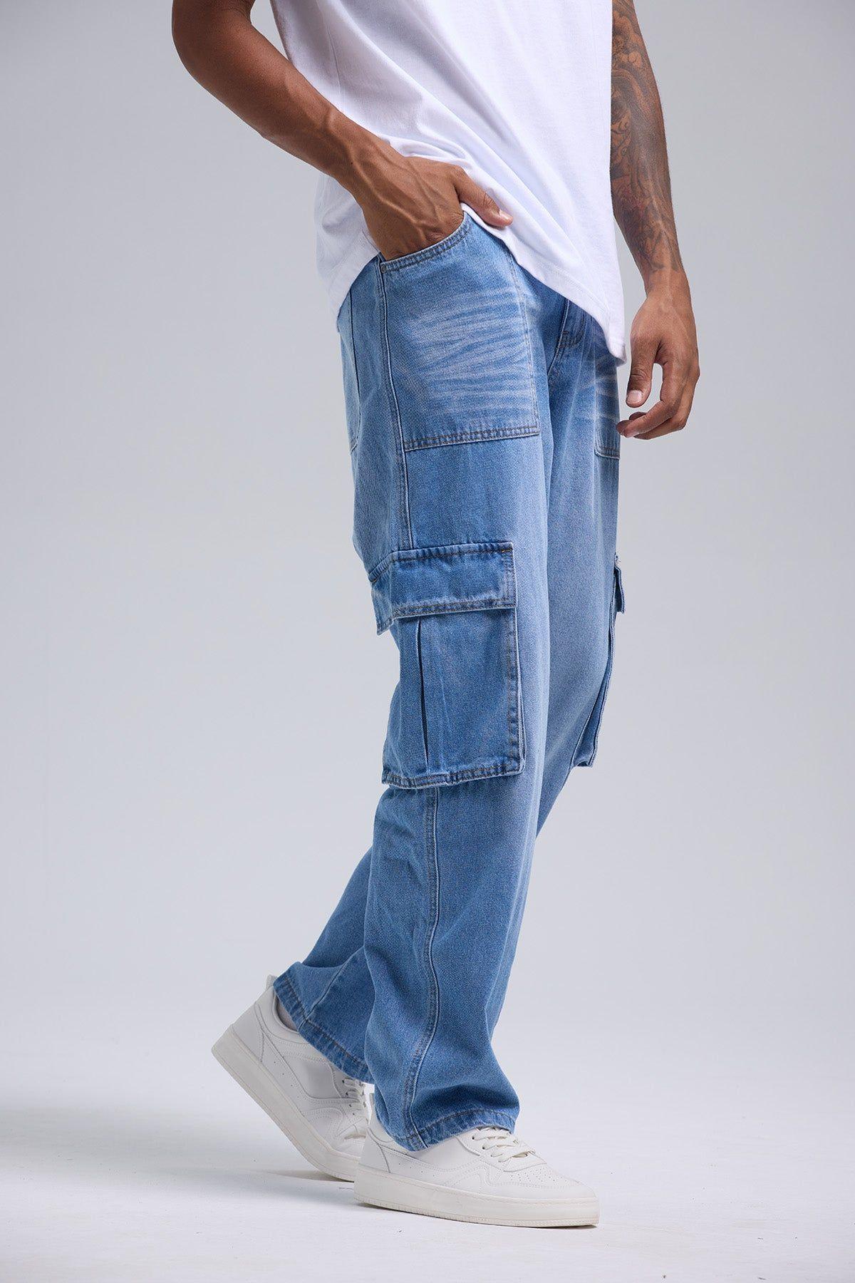 Jeans Hombre Cargo Lavado Azul-1