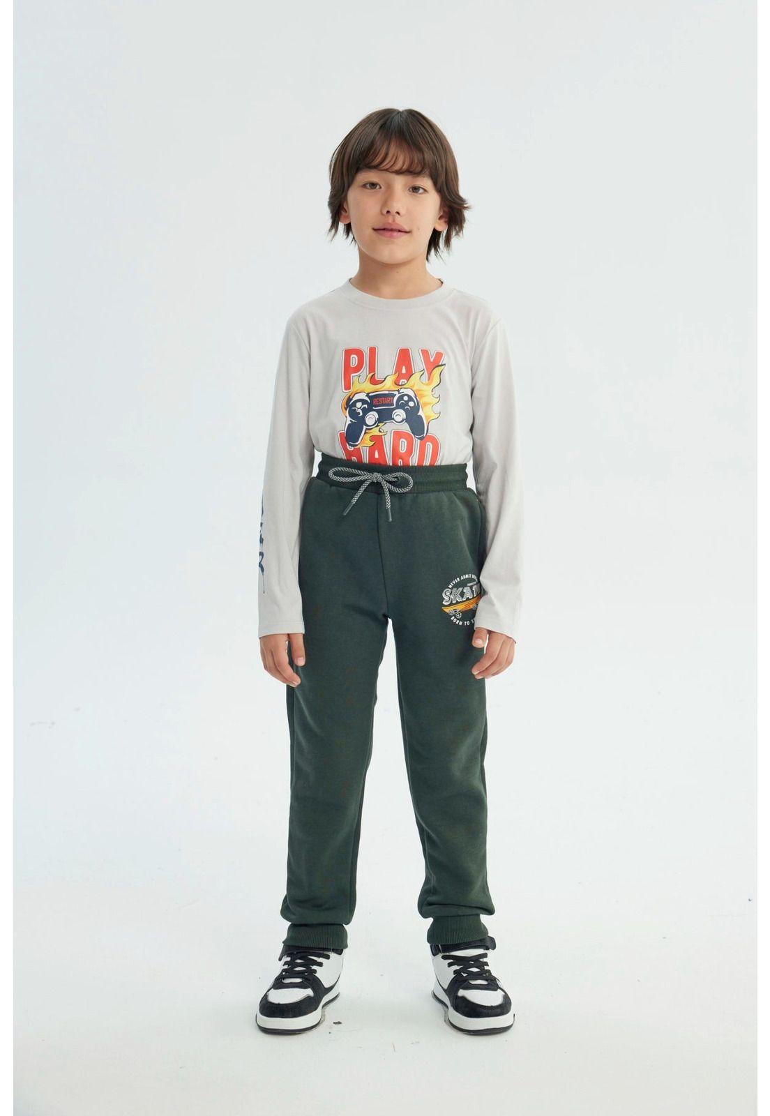 Pantalón Buzo Niño Pitillo Verde Oscuro-3
