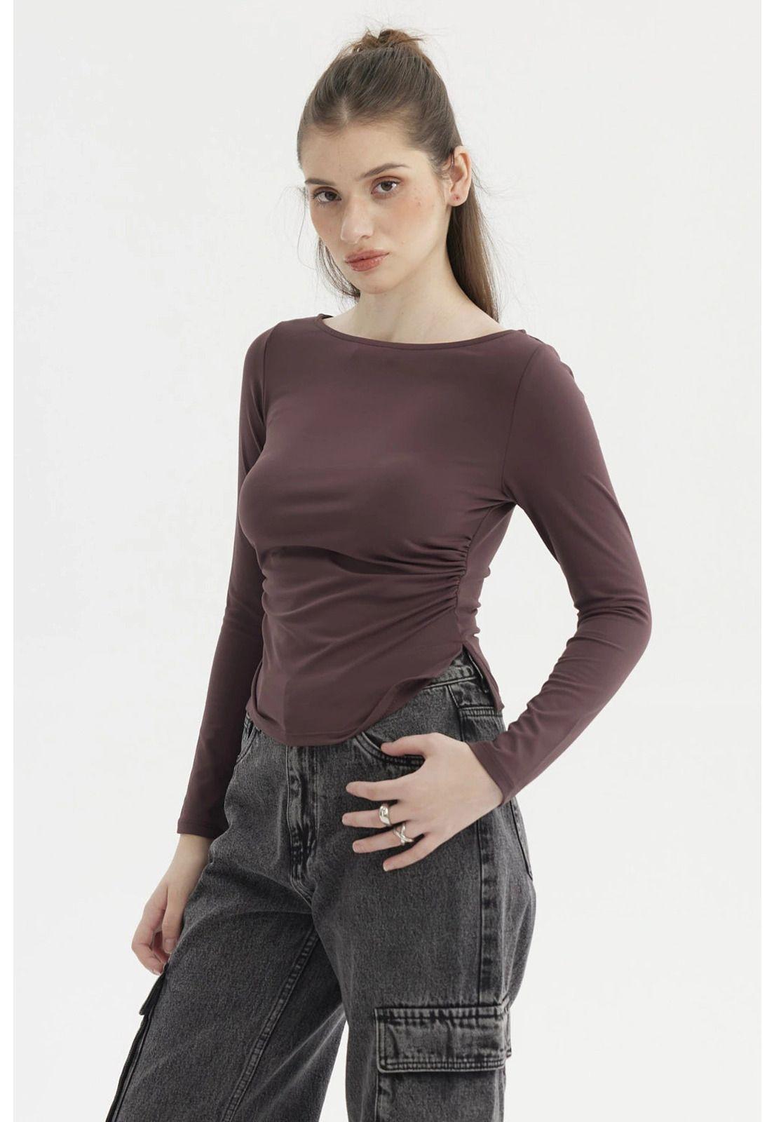 Polera Mujer Cuello Bote Abertura Chocolate-1