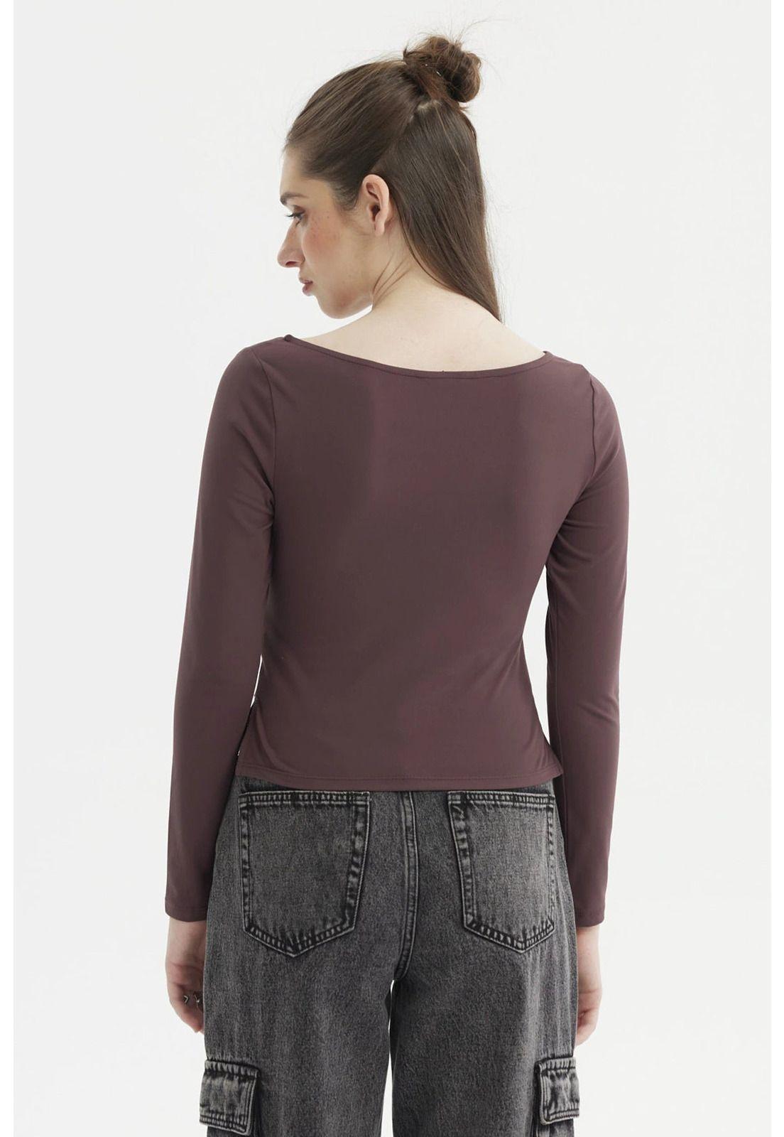 Polera Mujer Cuello Bote Abertura Chocolate-2