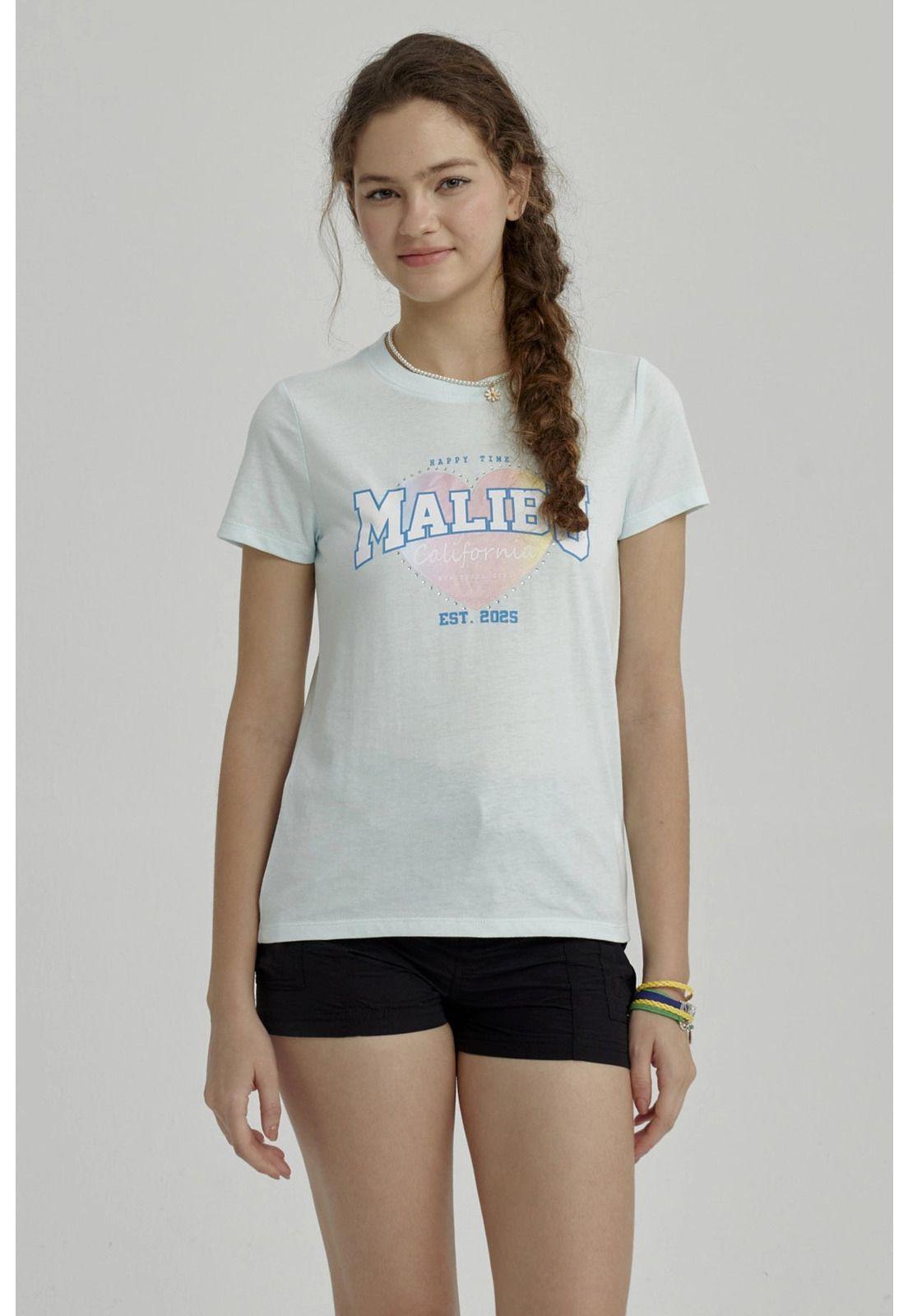 Polera Niña Básica Estampada Celeste Claro - ll-4