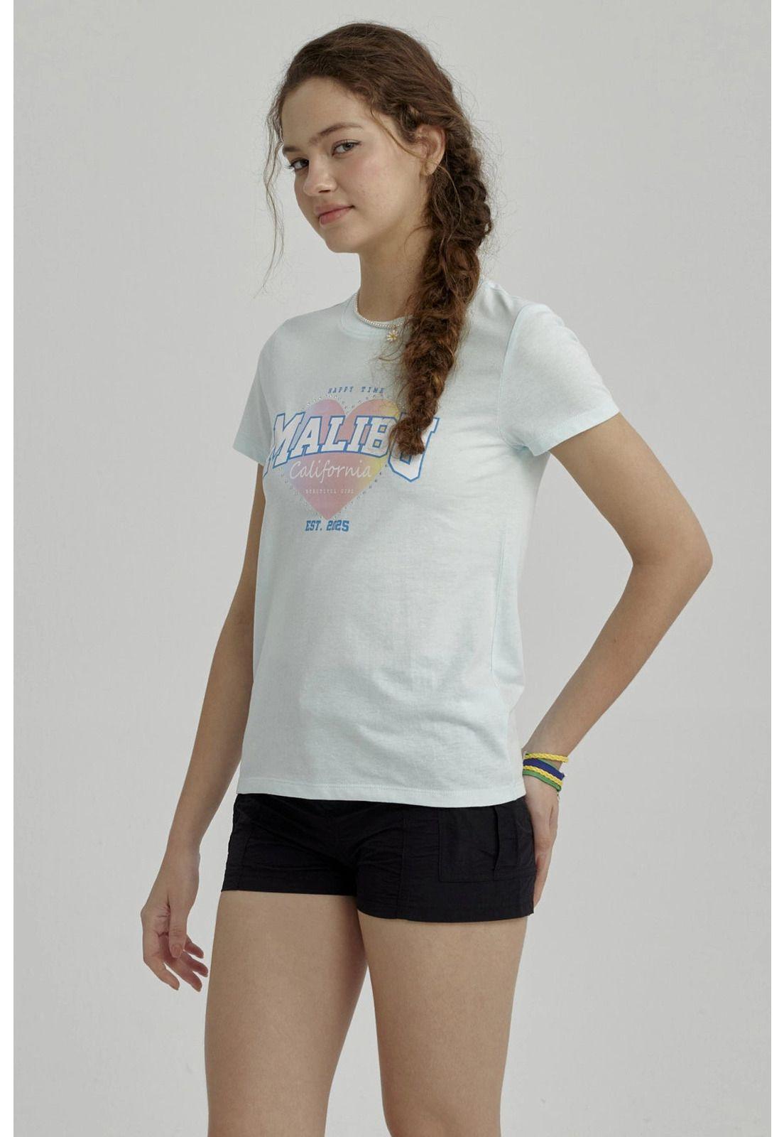 Polera Niña Básica Estampada Celeste Claro - ll-5