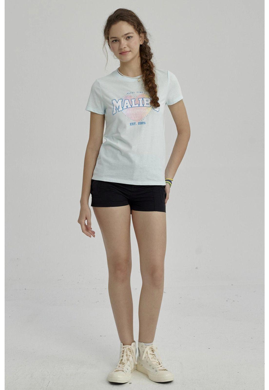 Polera Niña Básica Estampada Celeste Claro - ll-7