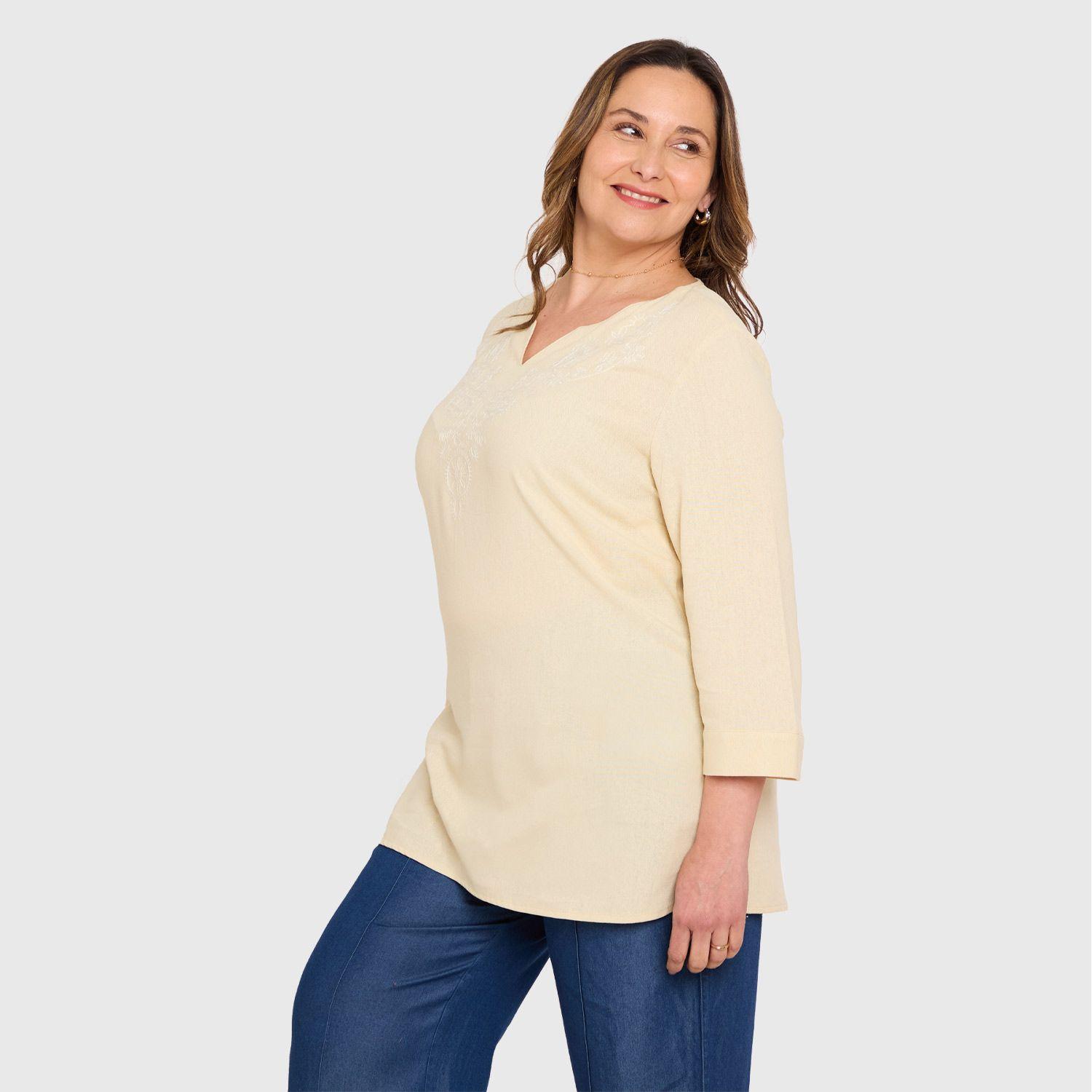 Blusa Mujer Lino Roll Up Beige Claro Fashions Park-1
