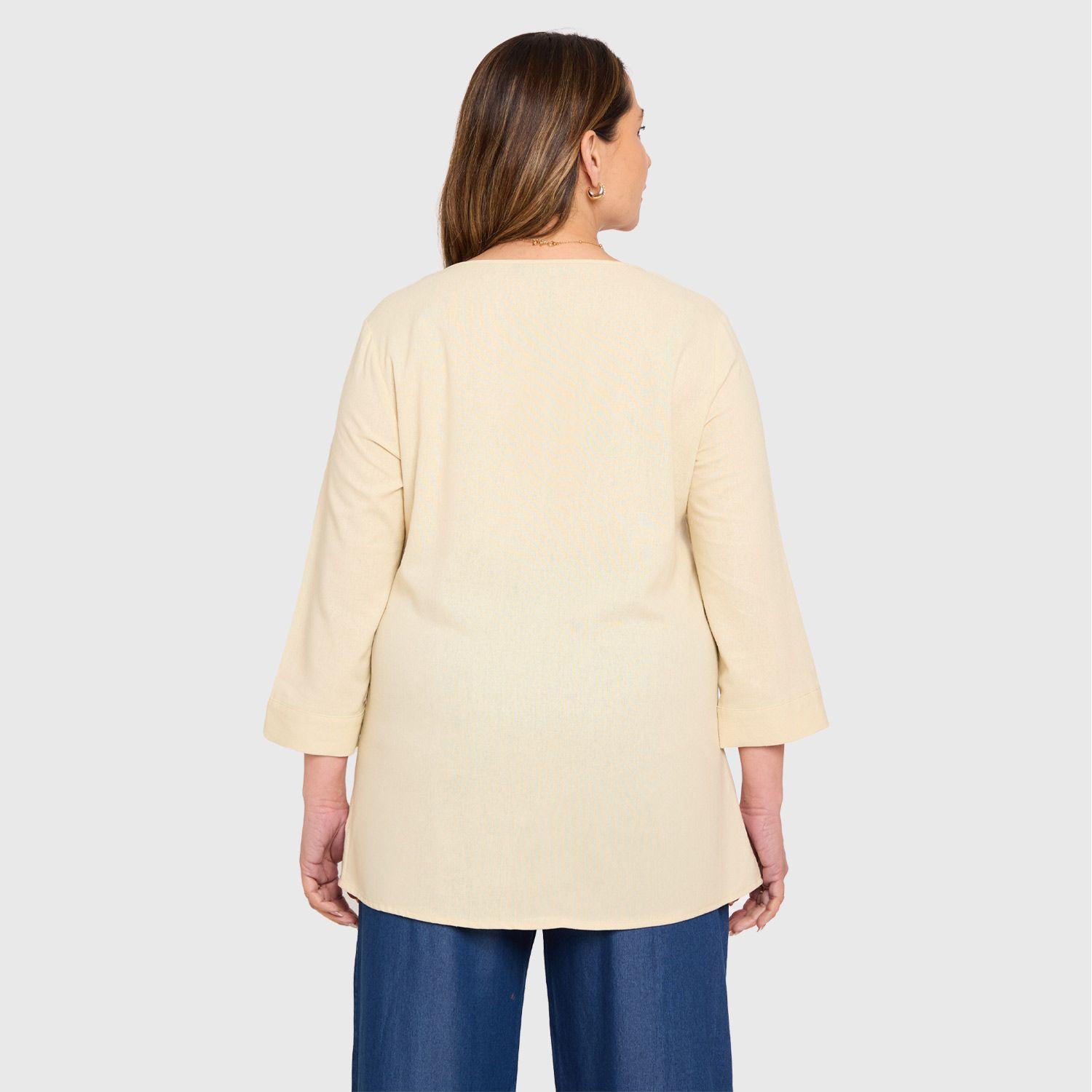 Blusa Mujer Lino Roll Up Beige Claro Fashions Park-2