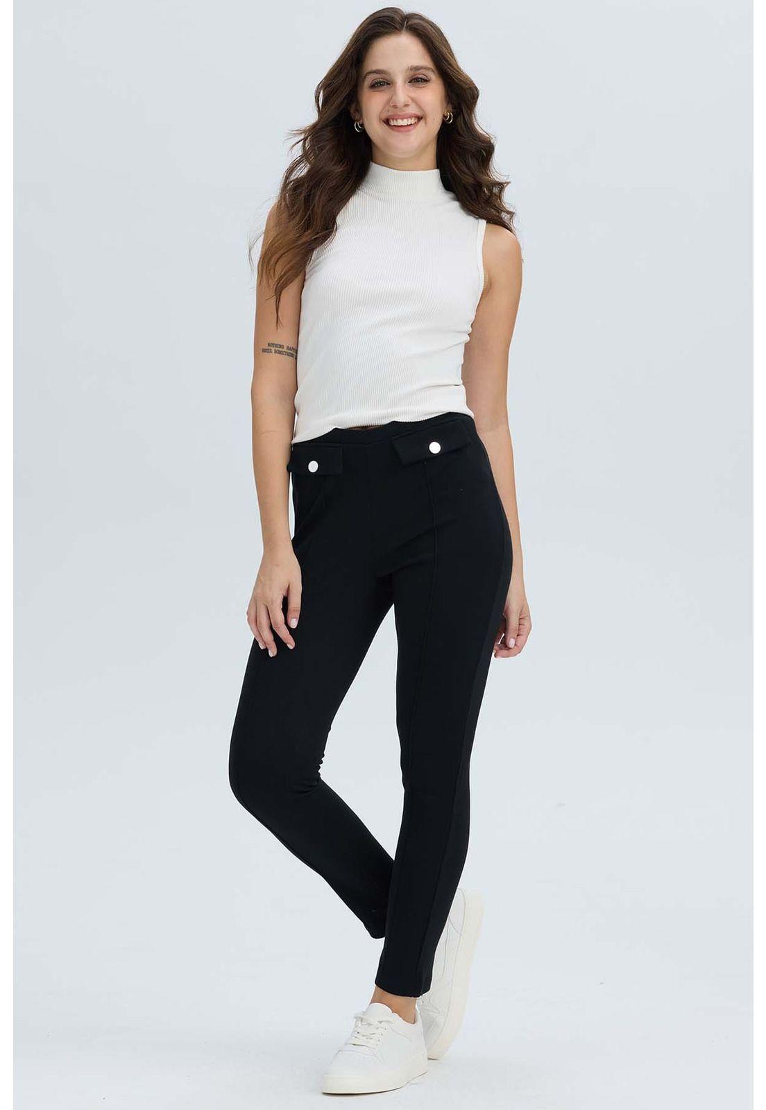 Calza Mujer Pretina Elasticada Negro-0