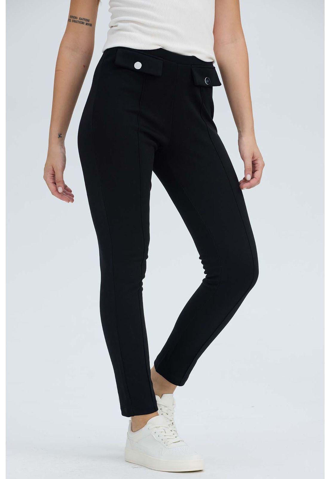 Calza Mujer Pretina Elasticada Negro-1