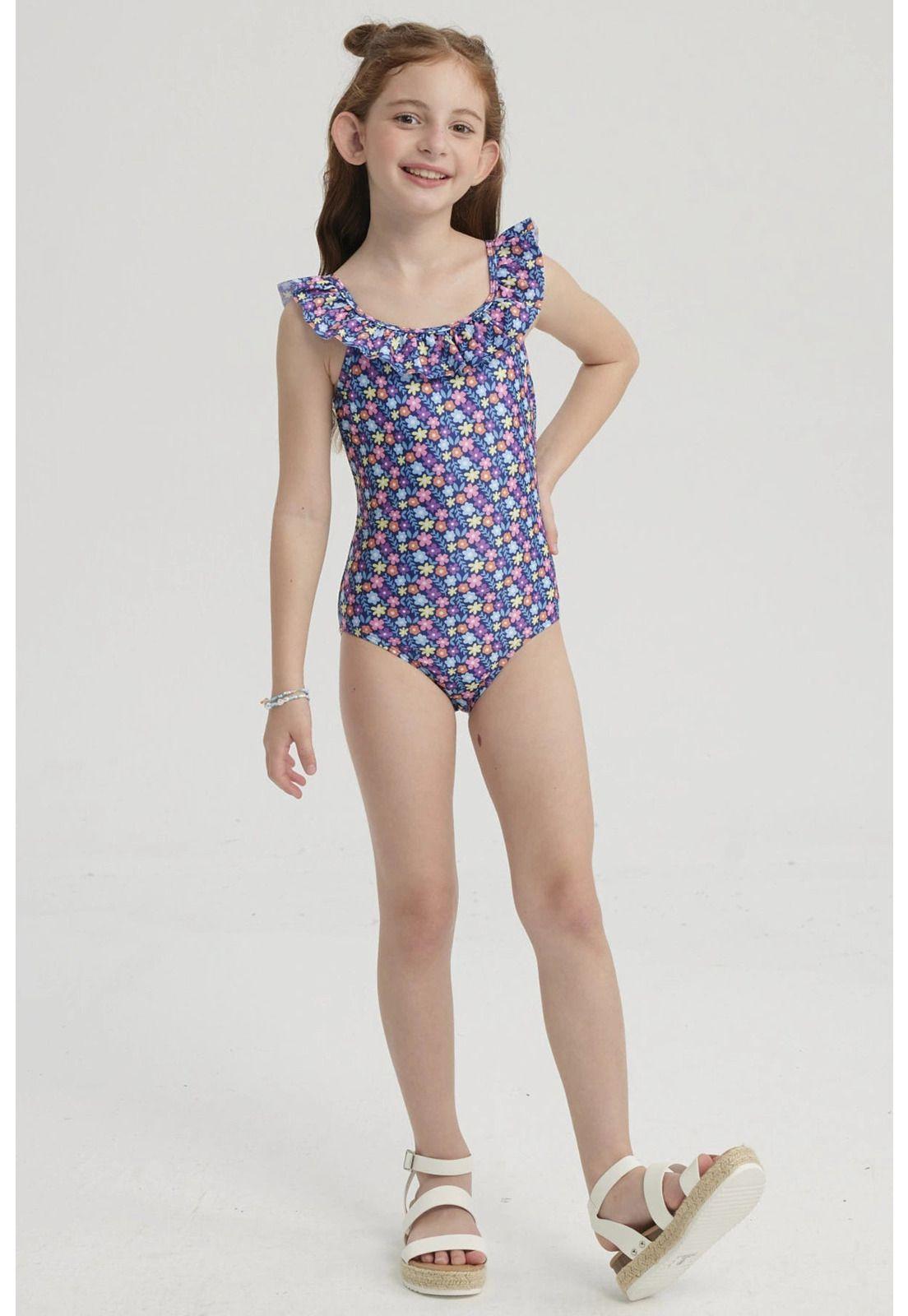 Traje de Baño Niña Básico Azul-0