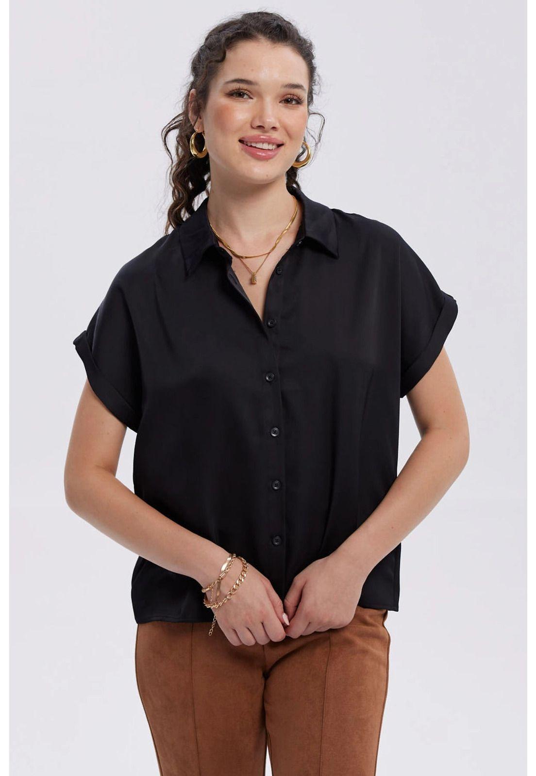 Blusa Mujer Satín Abotonada Negro-0