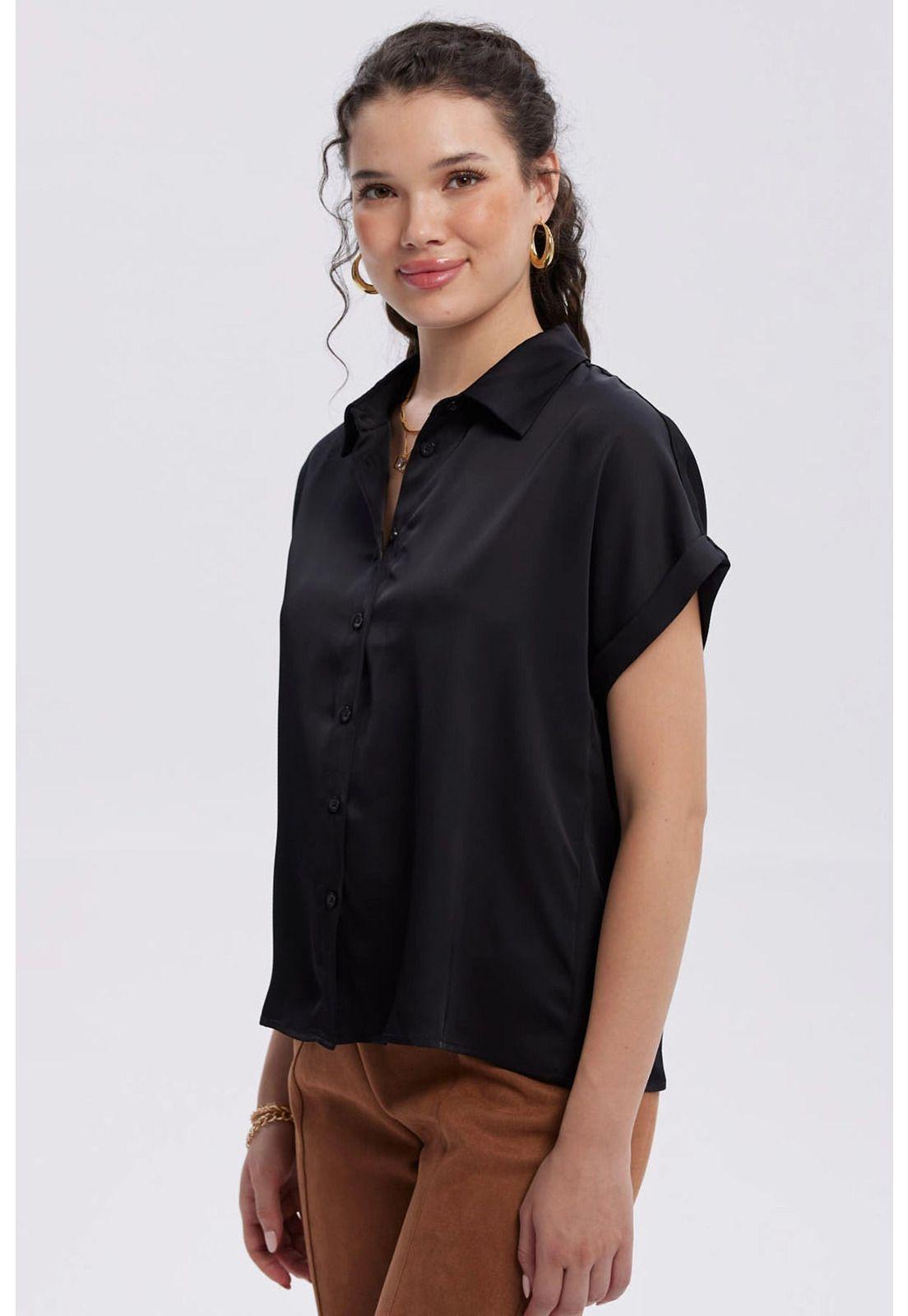 Blusa Mujer Satín Abotonada Negro-1
