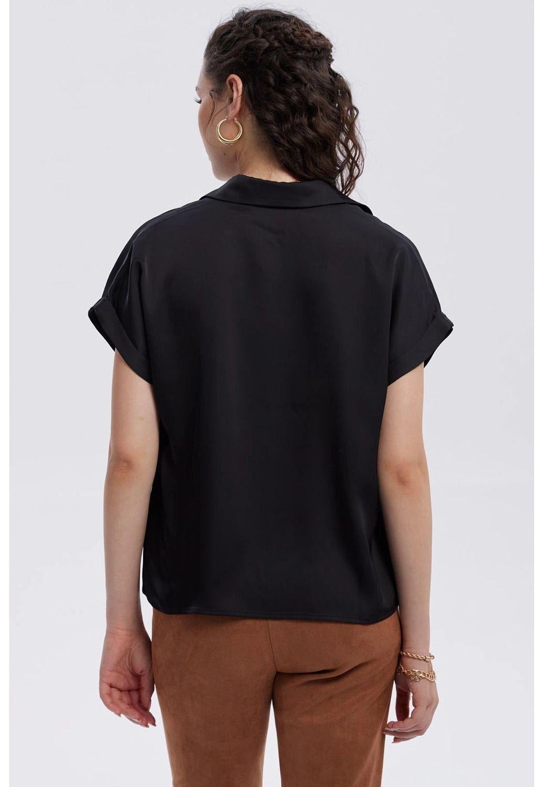 Blusa Mujer Satín Abotonada Negro-2