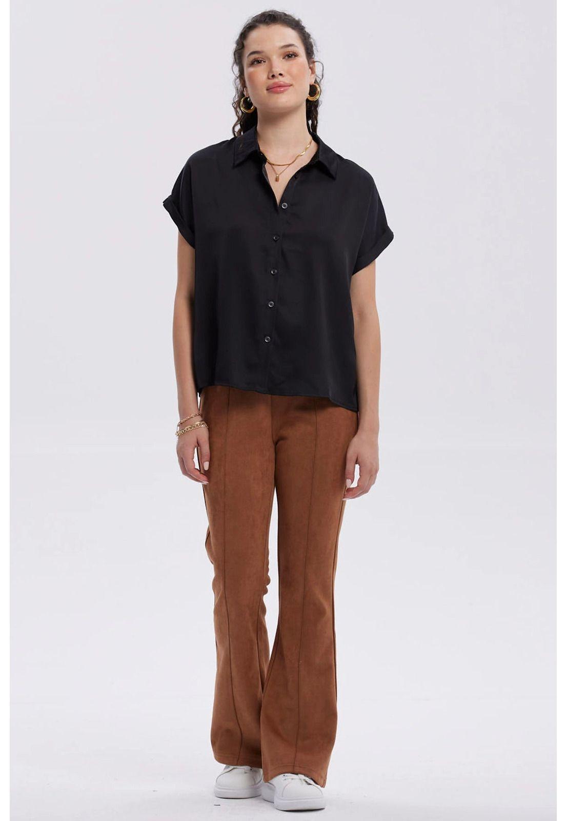 Blusa Mujer Satín Abotonada Negro-3