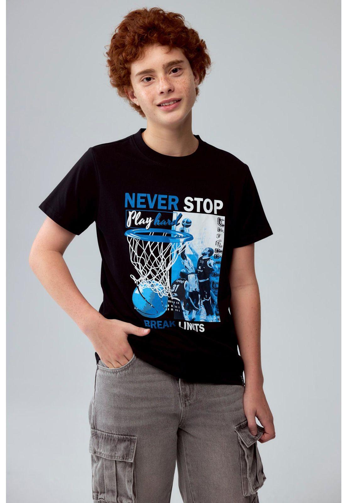 Polera Niño Básica Estampada Negro - lV-0