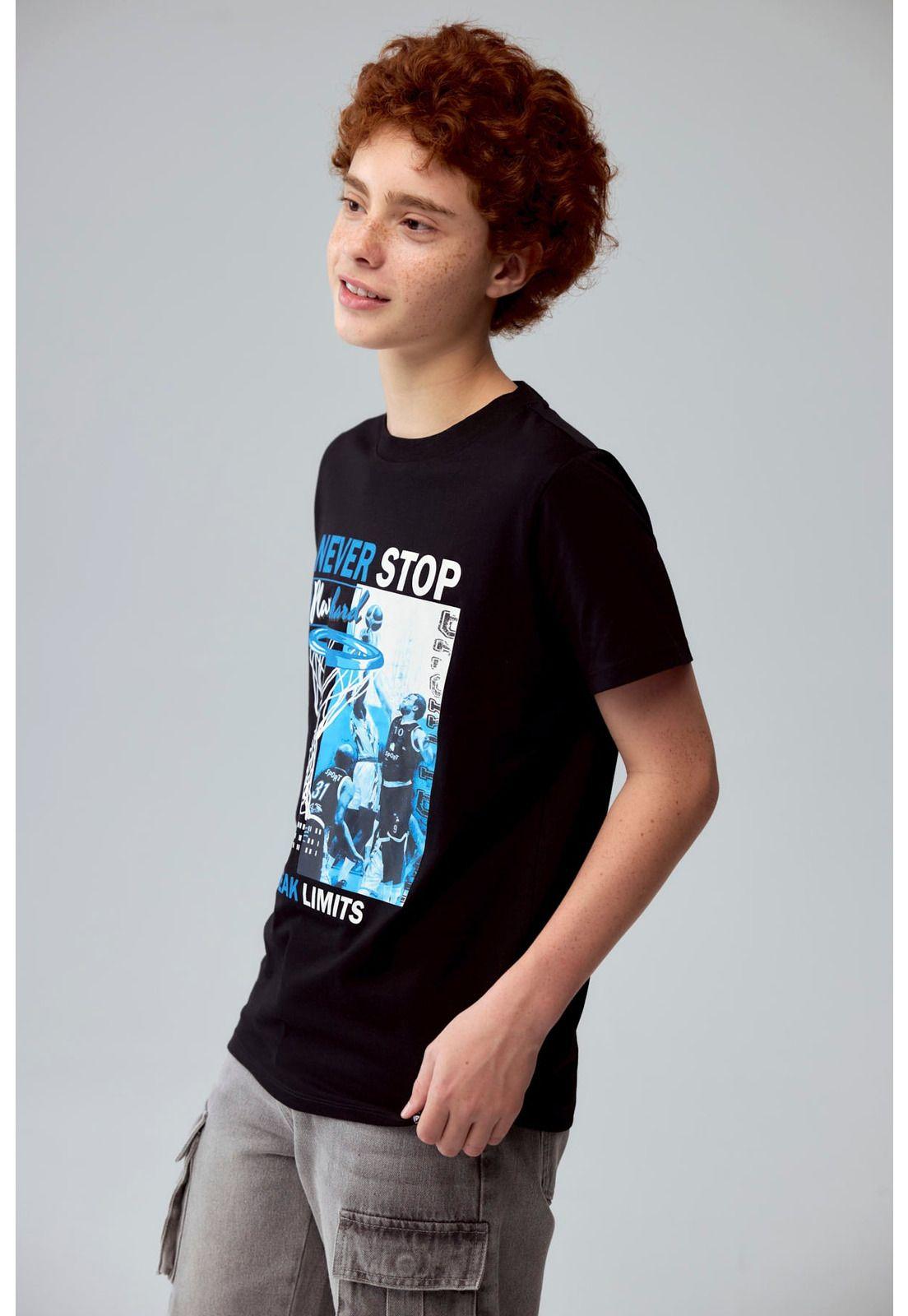 Polera Niño Básica Estampada Negro - lV-1