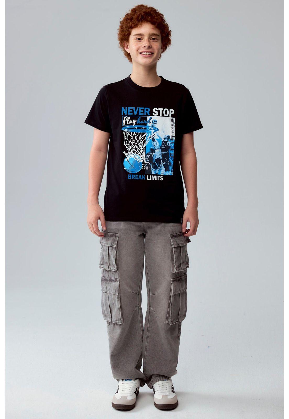 Polera Niño Básica Estampada Negro - lV-3