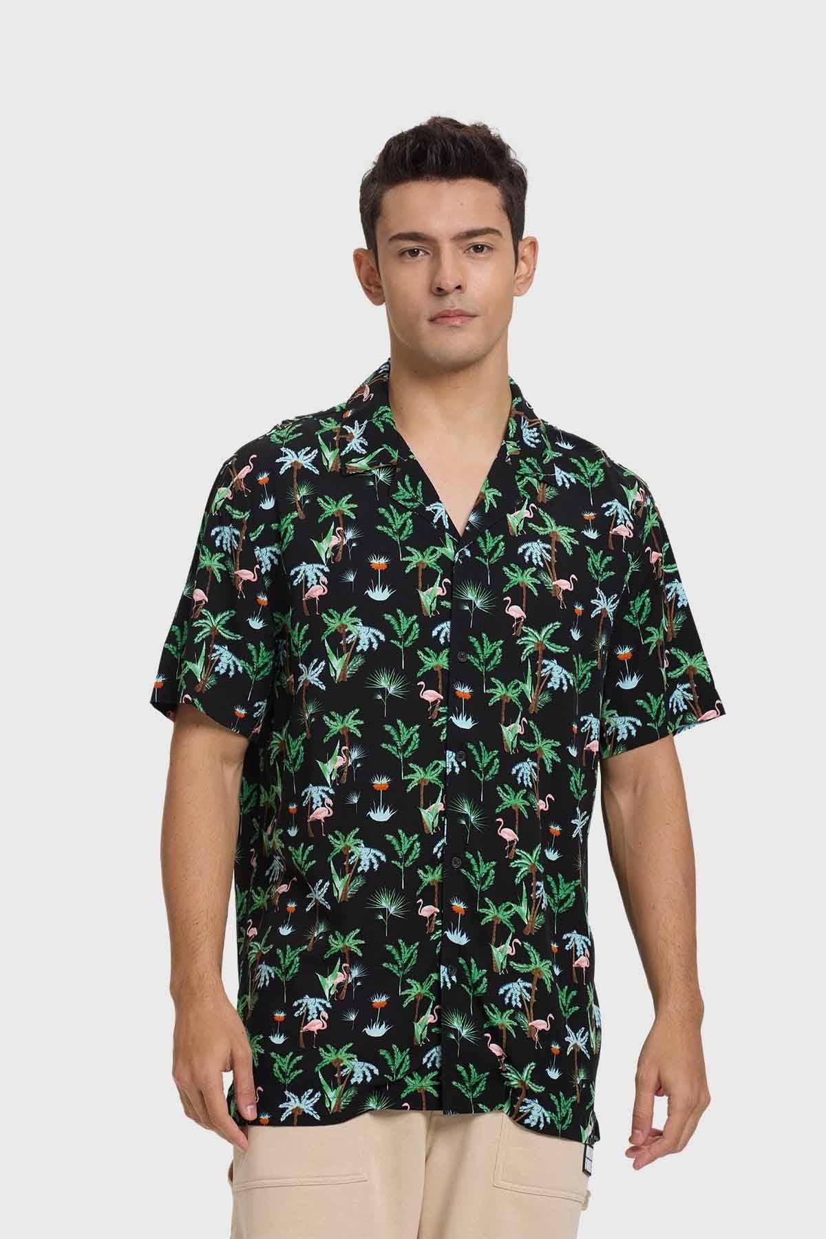 Camisa Hombre Print Tropical Negro-0