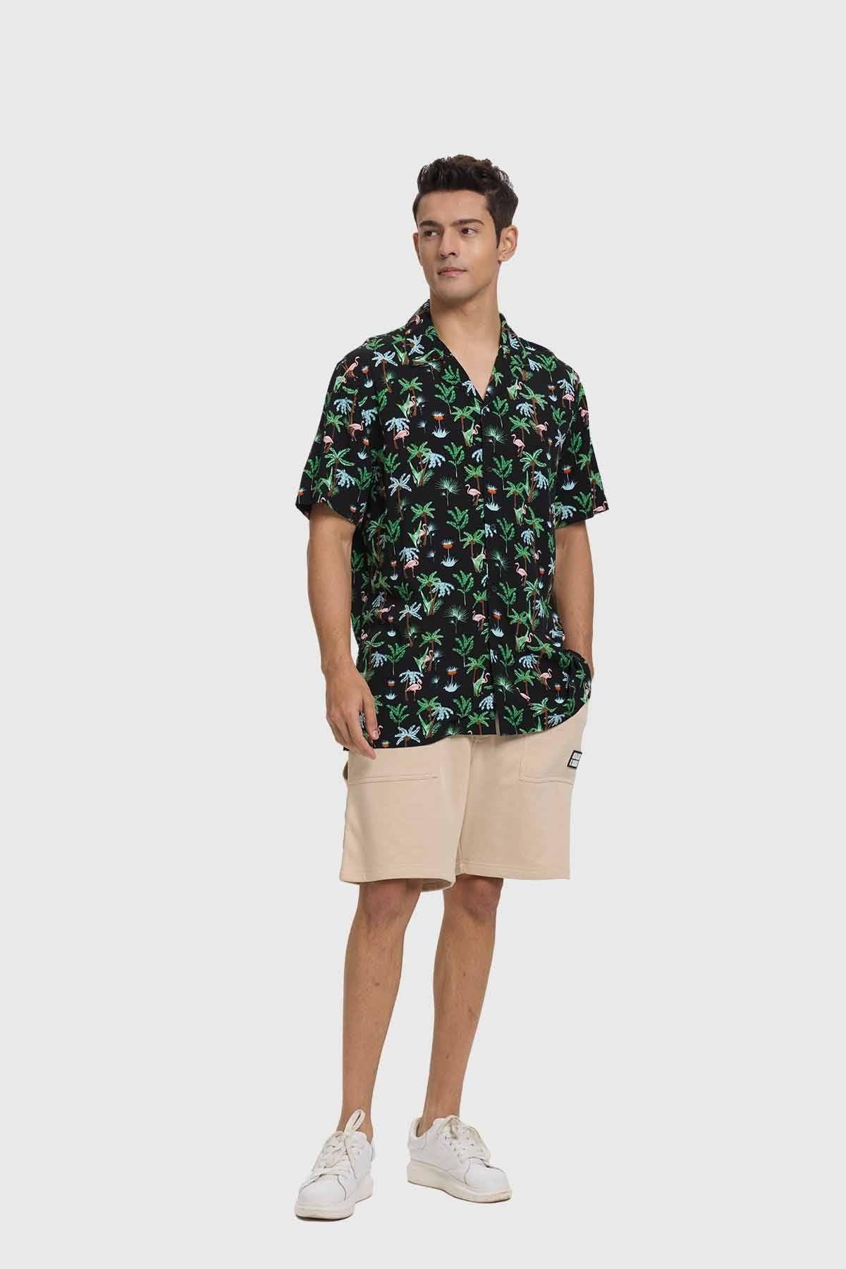 Camisa Hombre Print Tropical Negro-3