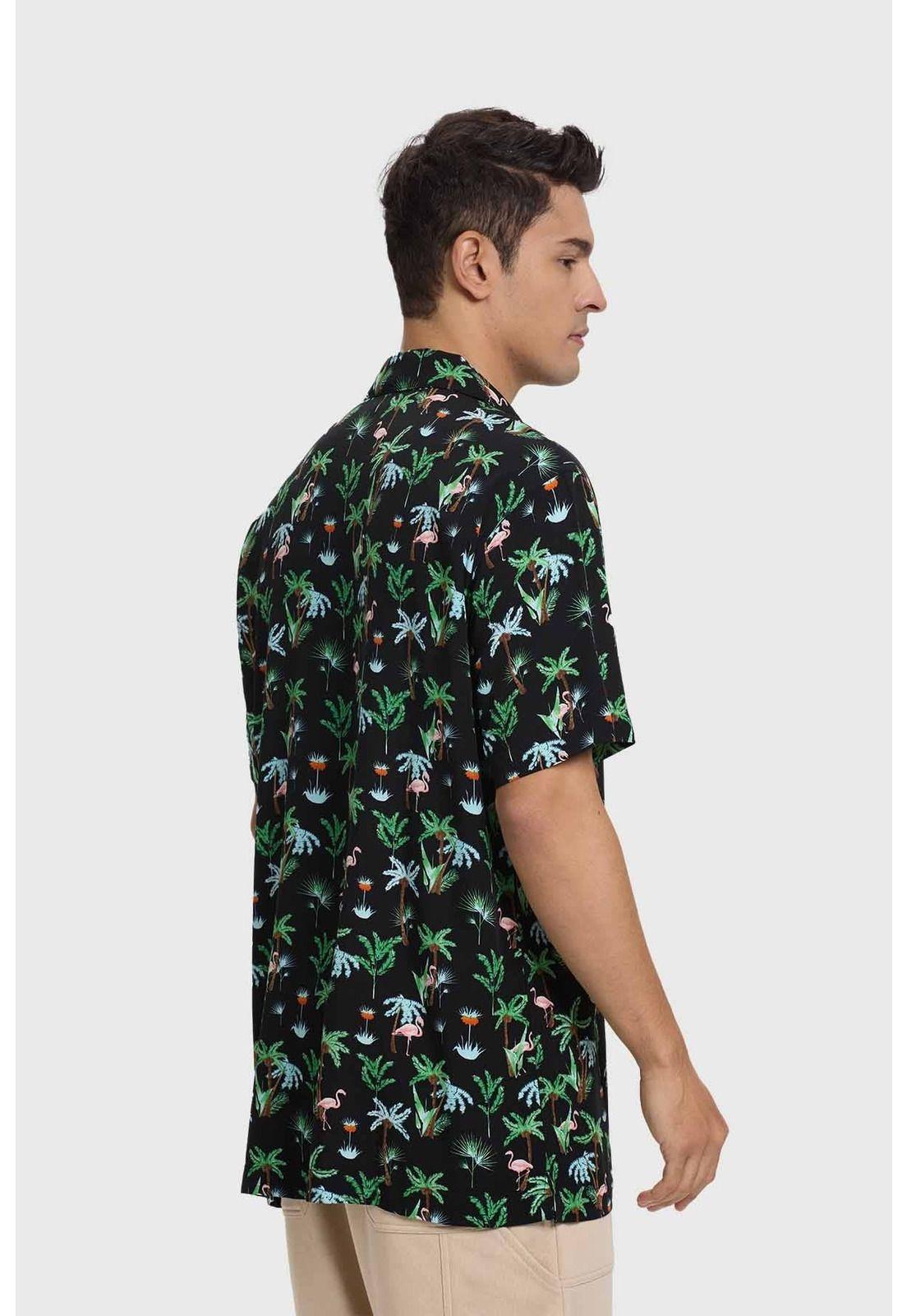 Camisa Hombre Print Tropical Negro-2