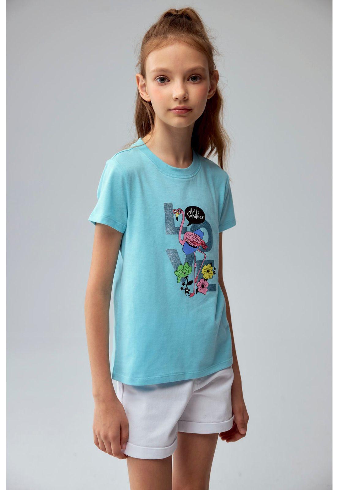 Polera Niña Básica Estampada Celeste-0