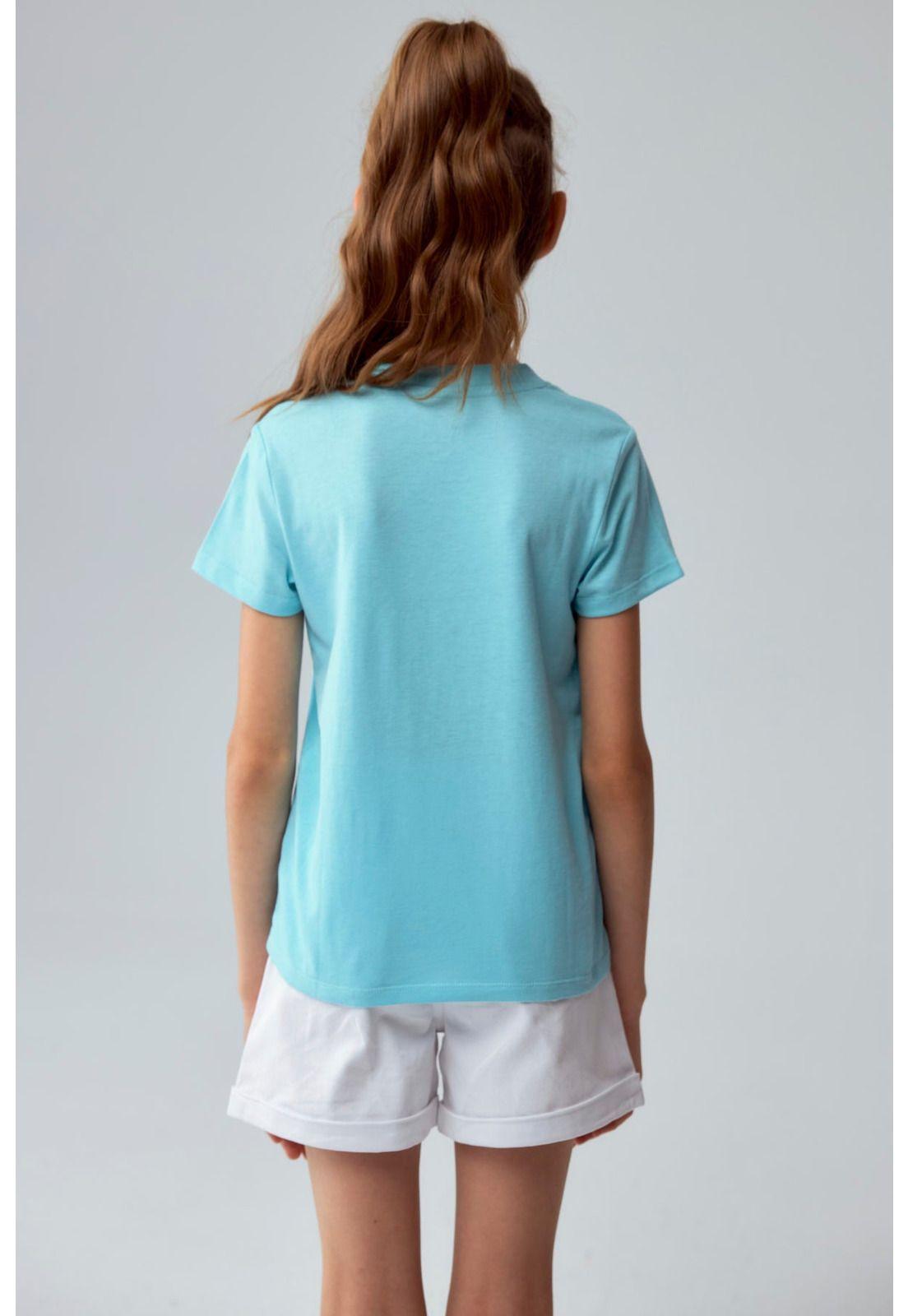 Polera Niña Básica Estampada Celeste-2