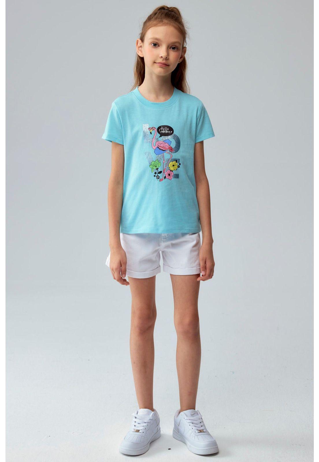 Polera Niña Básica Estampada Celeste-3