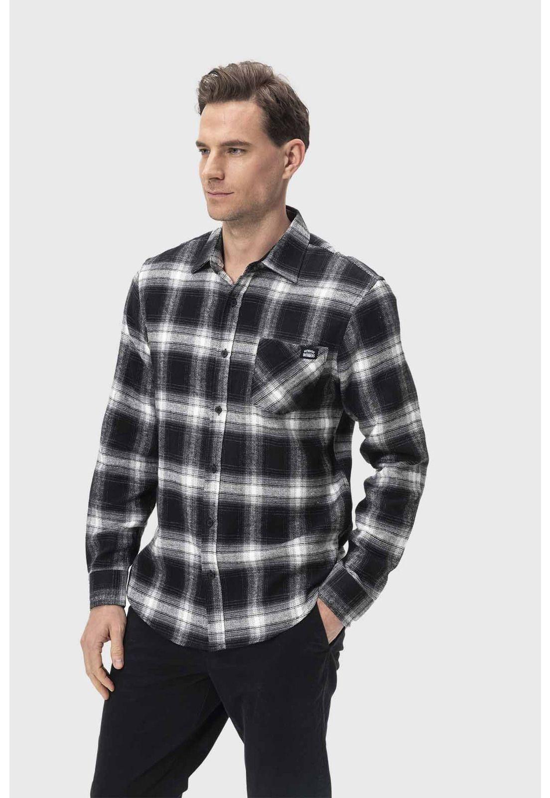 Camisa Hombre Cuadros Negro - ll-1