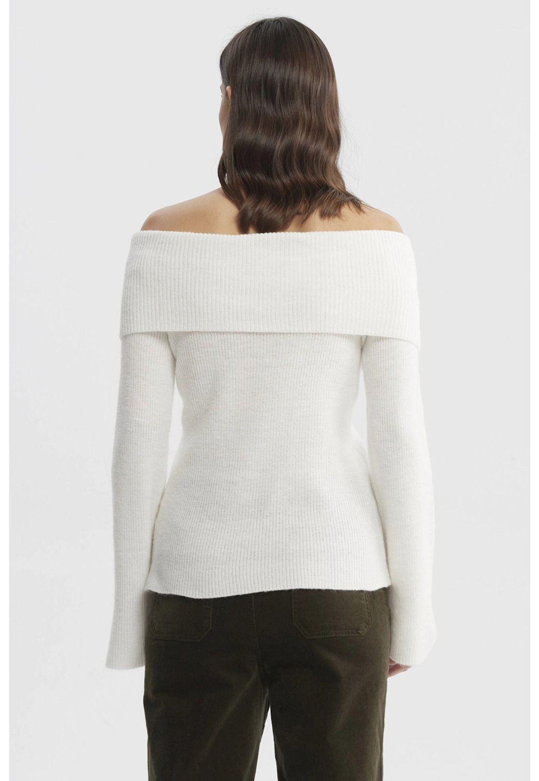 Sweater Mujer Ajustado Hombro Descubierto Crudo-2