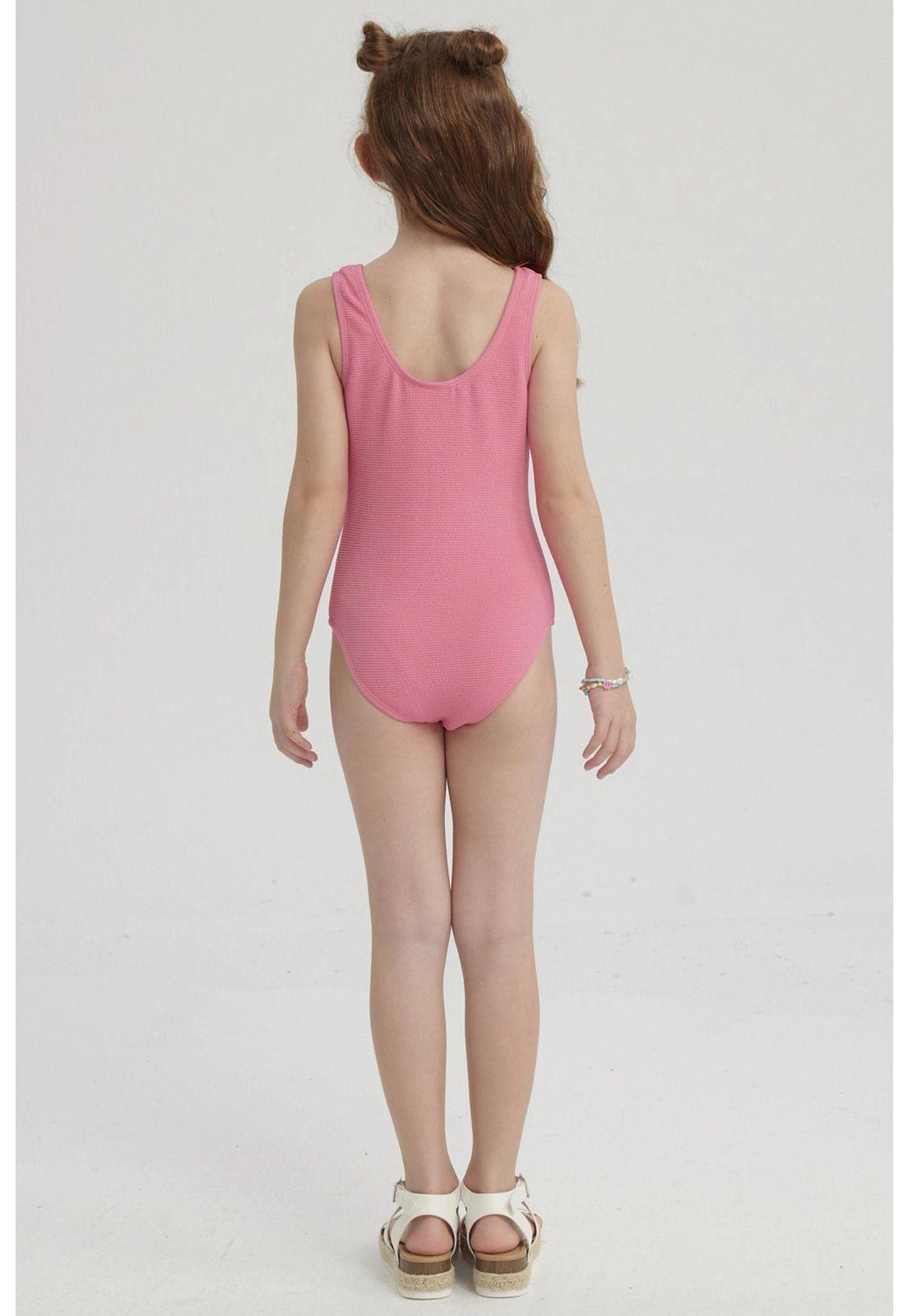 Traje De Baño Niña Liso Con Mostacilla Fucsia-2