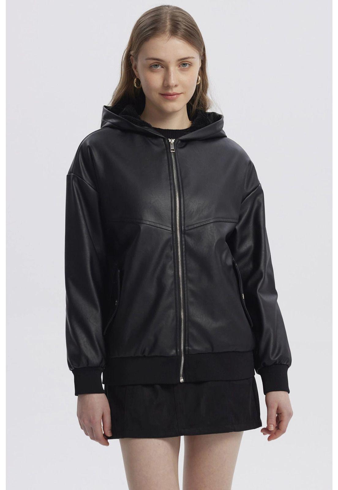 Chaqueta Mujer Efecto Cuero Bonded Negro - ll-0