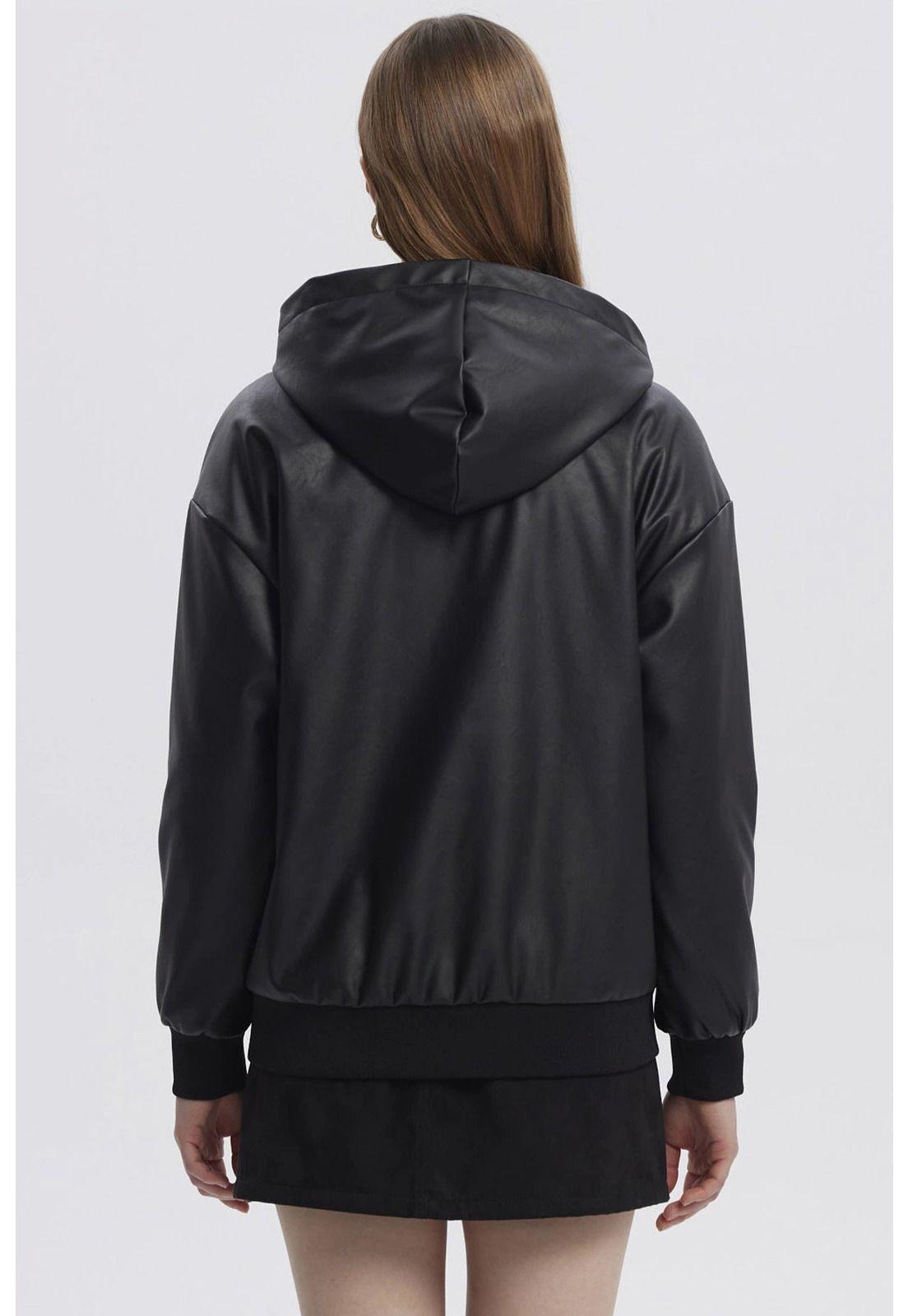 Chaqueta Mujer Efecto Cuero Bonded Negro - ll-2