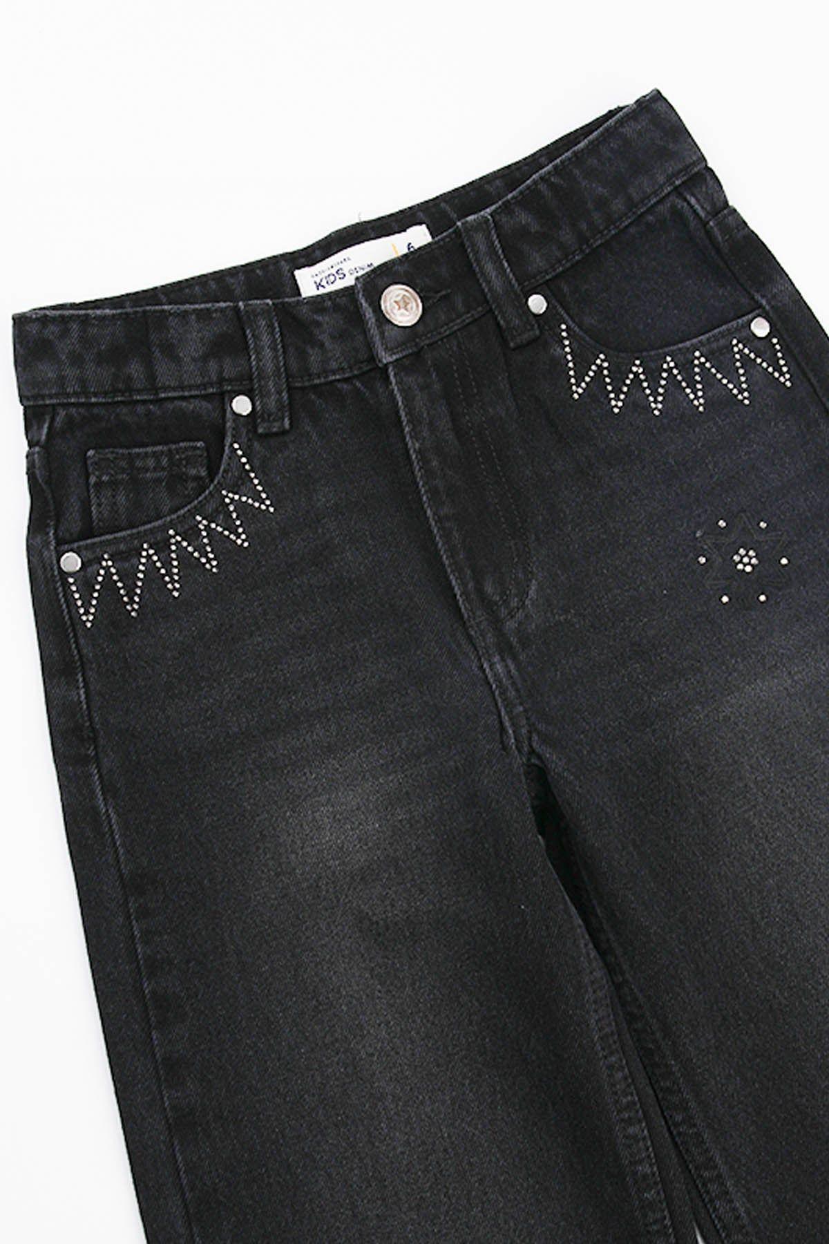 Jeans Niña Flare Con Strass Negro-2