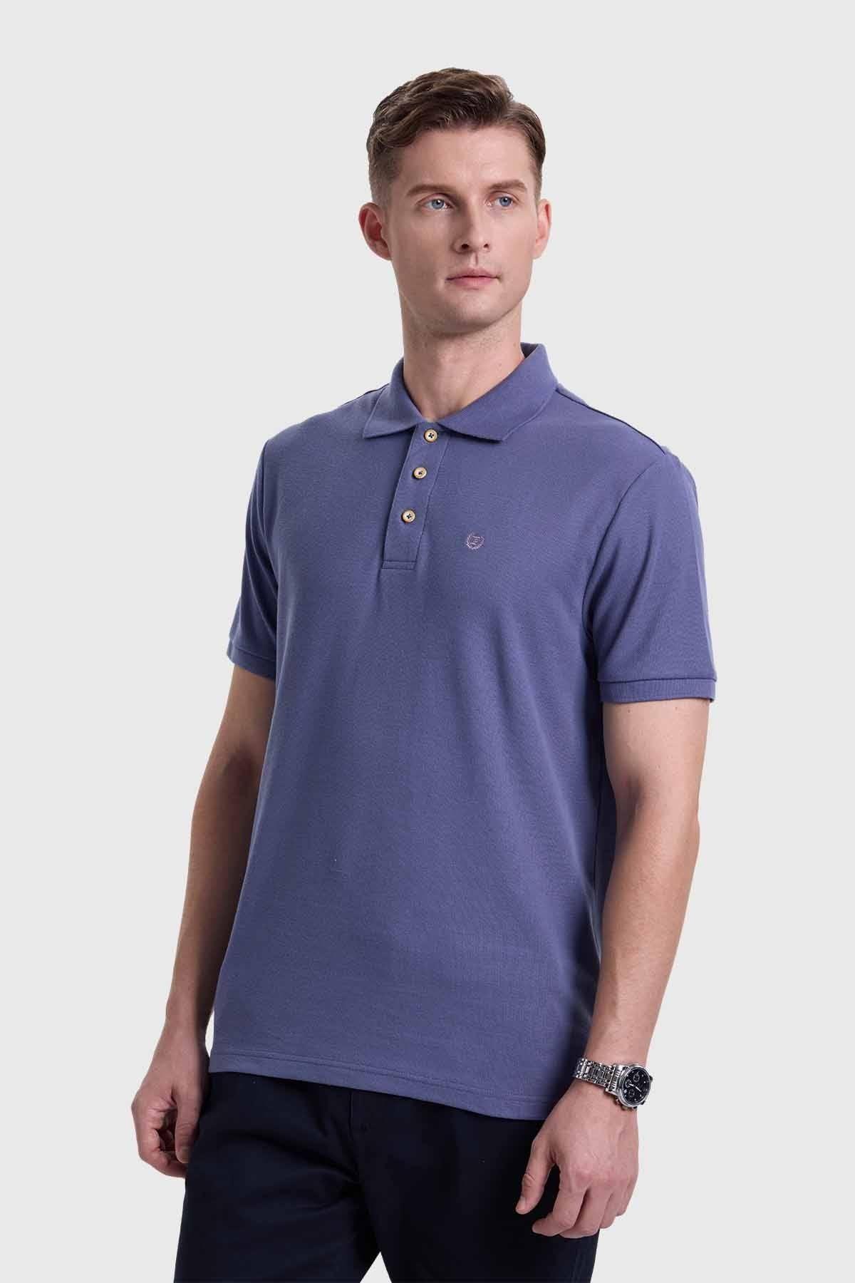 Polera Hombre Piqué Azul-1