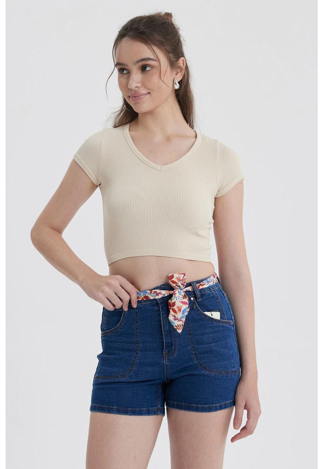 Polera Mujer Crop Sin Costura Gris Melange-0