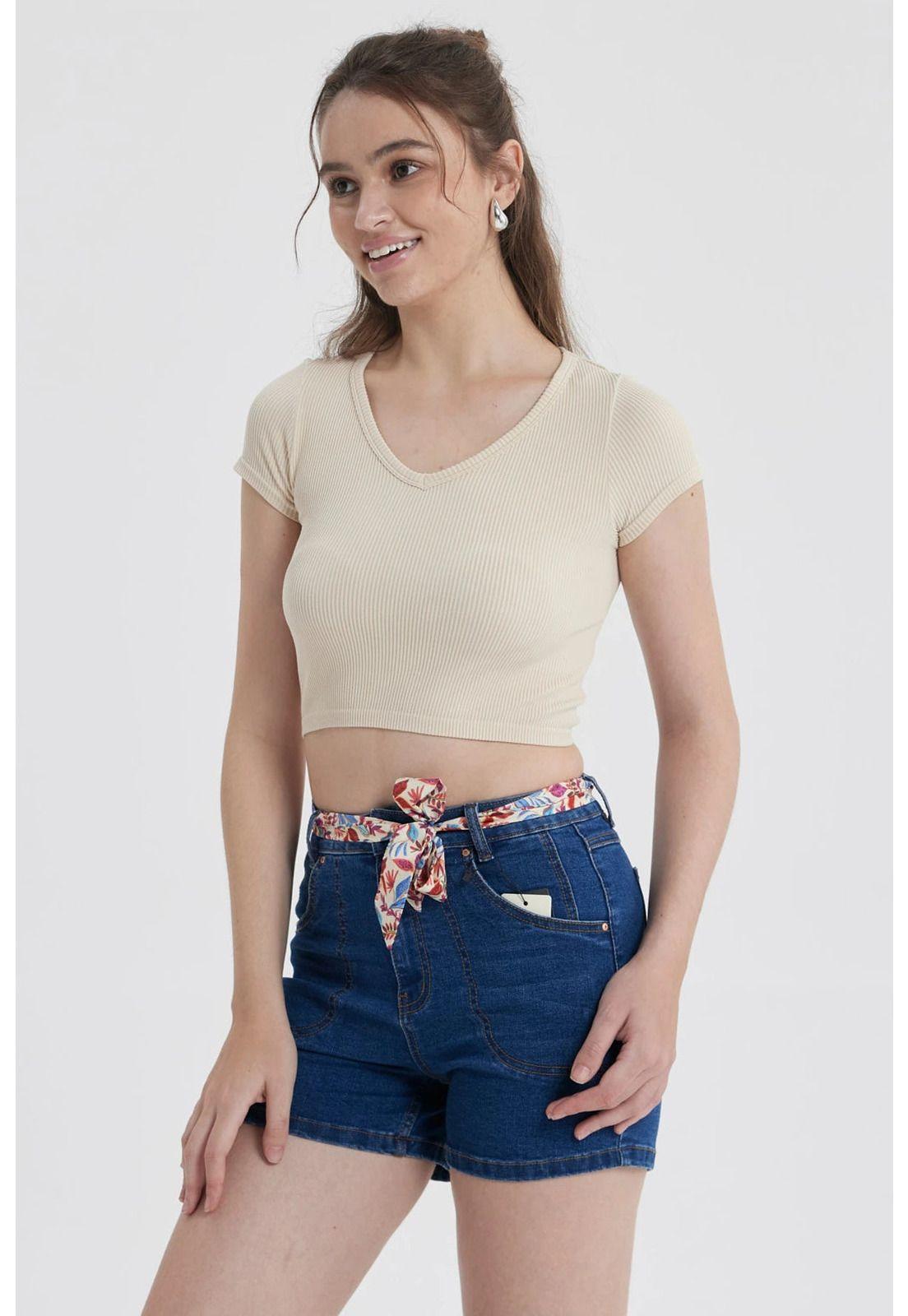 Polera Mujer Crop Sin Costura Gris Melange-1