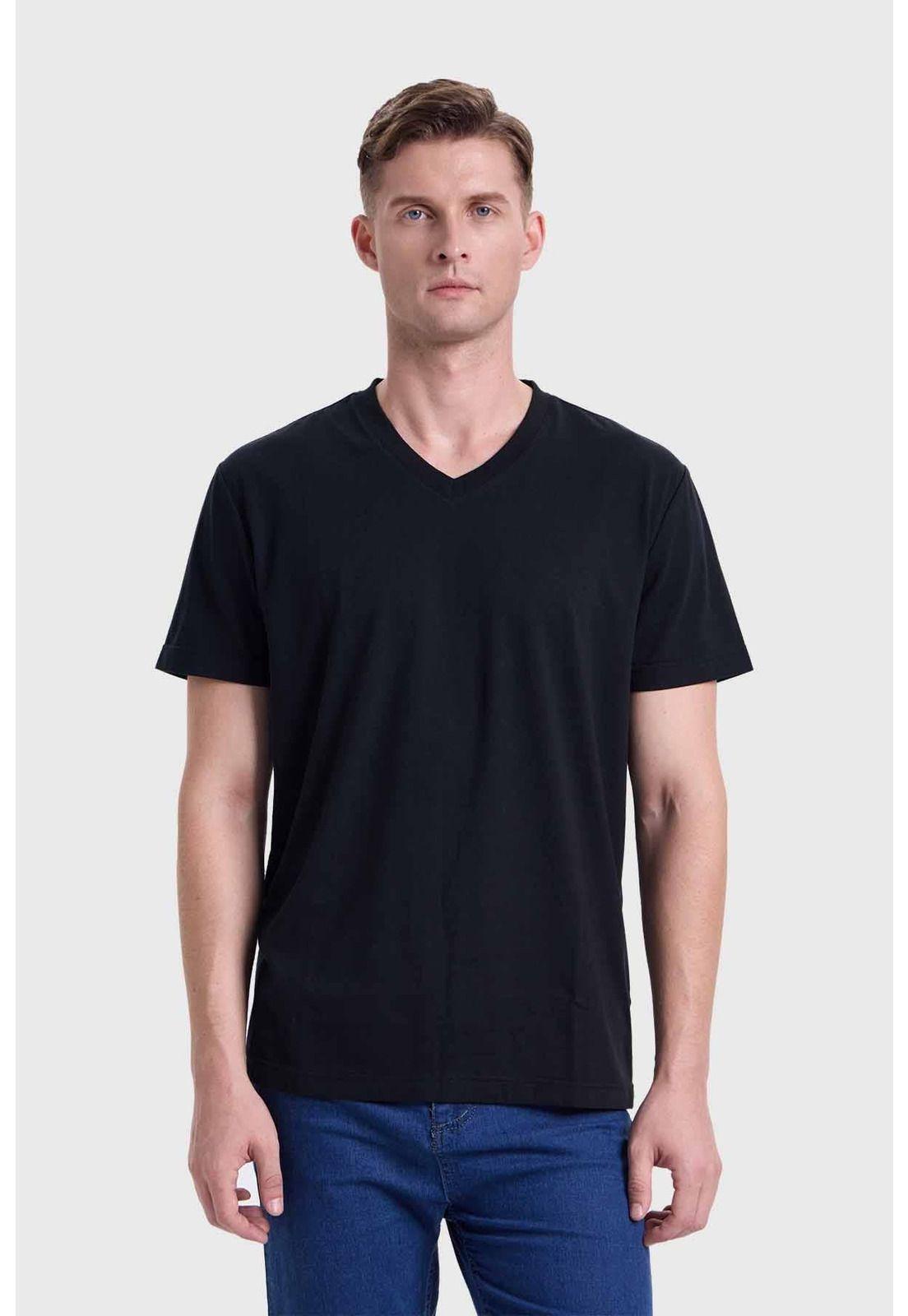 Polera Hombre Cuello V Básica Negro-0