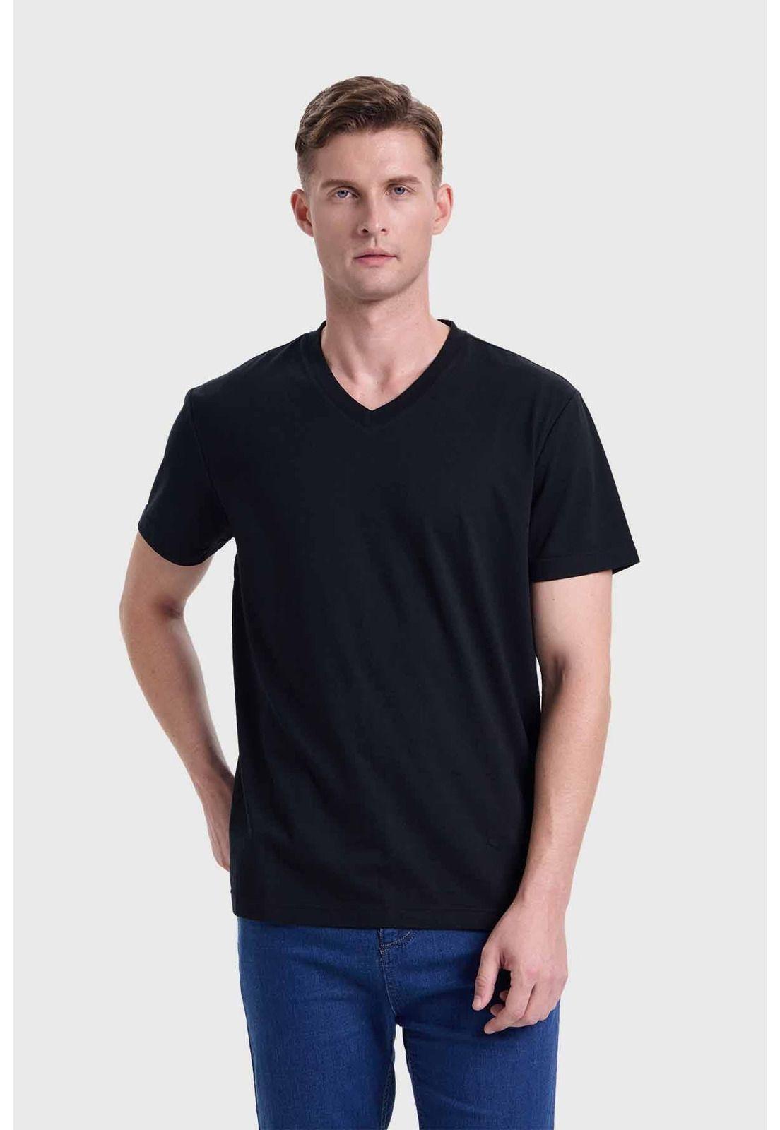 Polera Hombre Cuello V Básica Negro-1