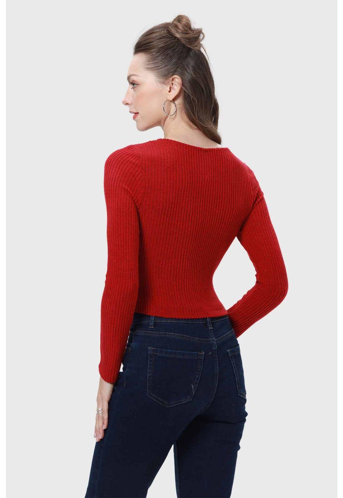 Polera Mujer Escote Botones Rojo-2