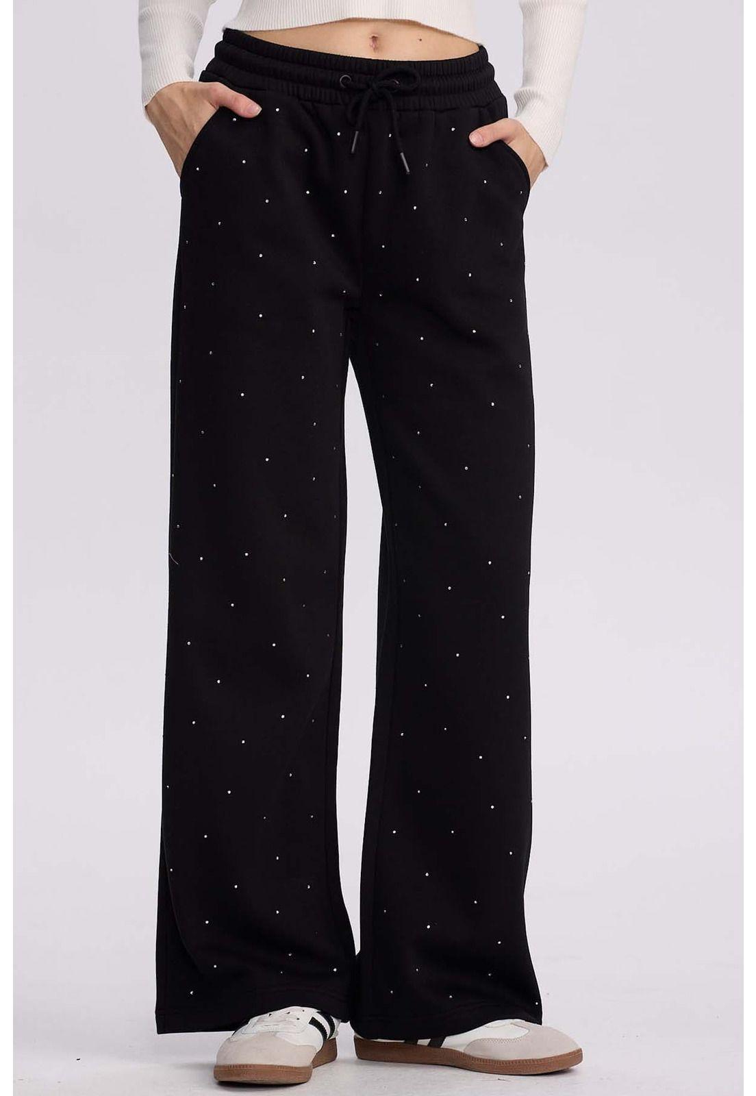 Pantalón Buzo Mujer Strass Negro-0