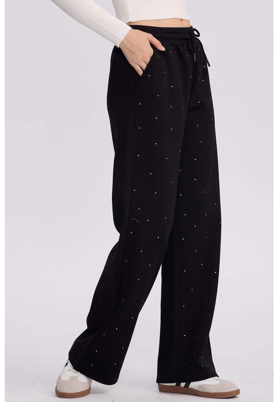 Pantalón Buzo Mujer Strass Negro-1