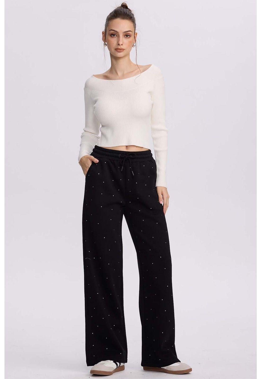 Pantalón Buzo Mujer Strass Negro-3