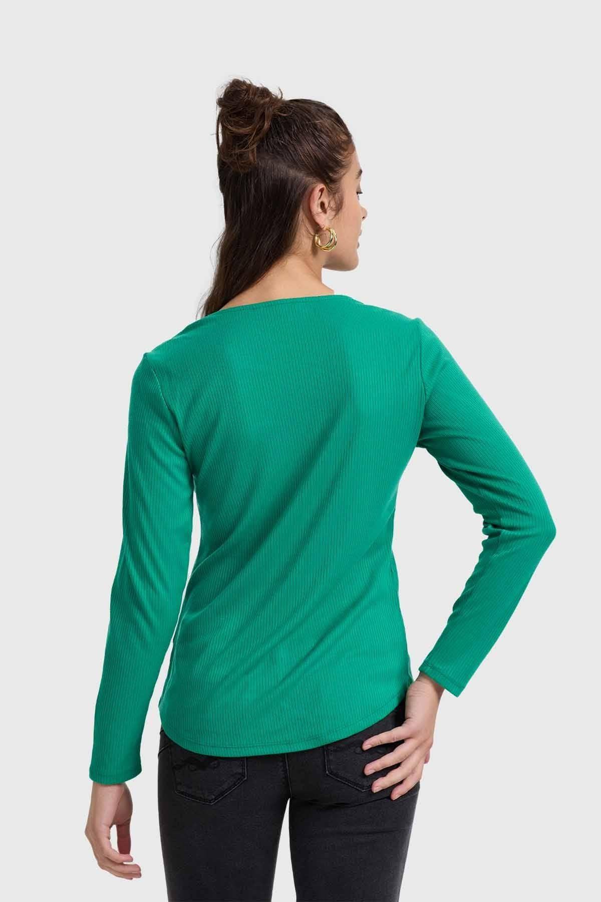 Polera Mujer Pata Botón Rib Verde-2