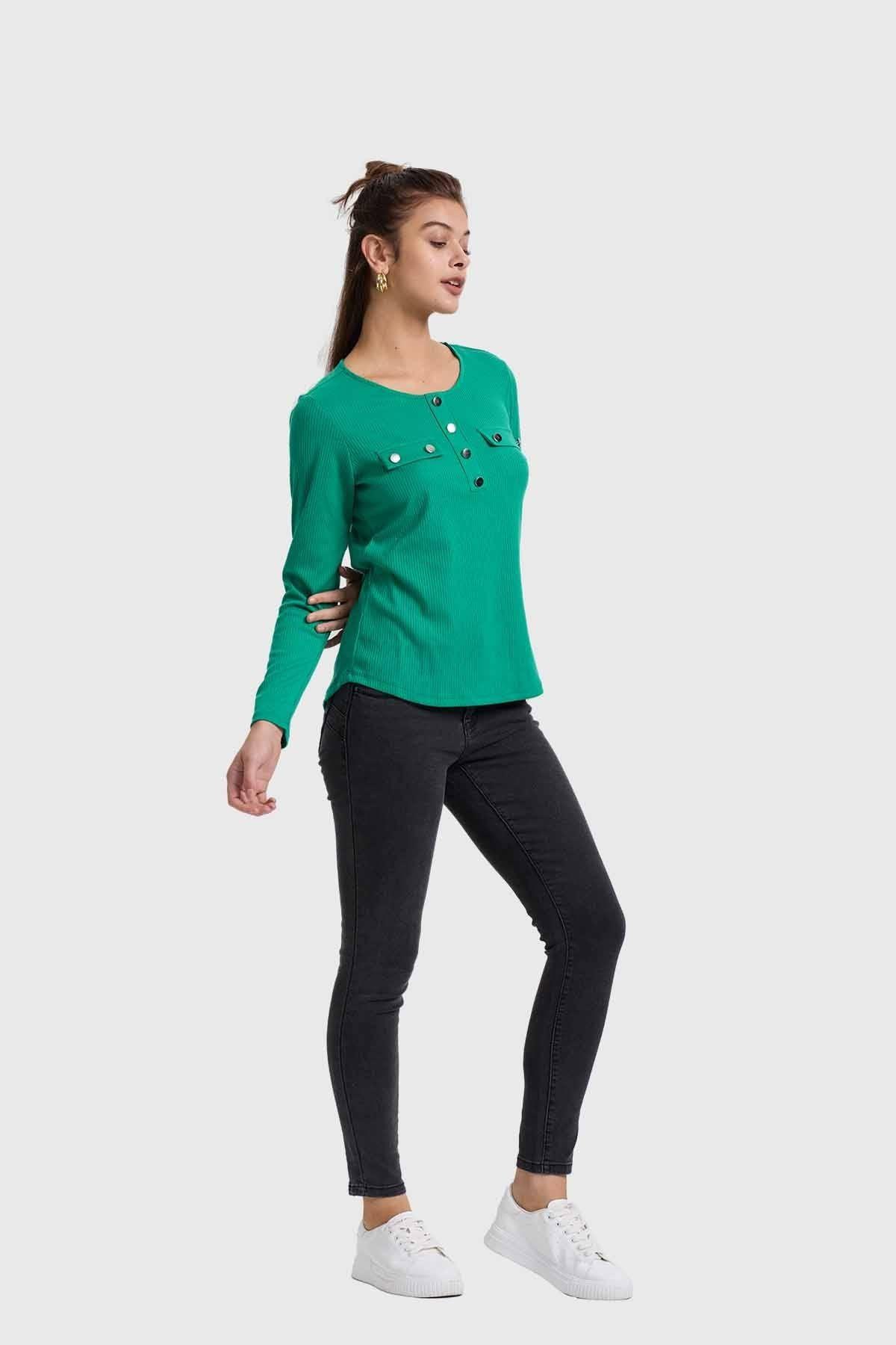 Polera Mujer Pata Botón Rib Verde-3