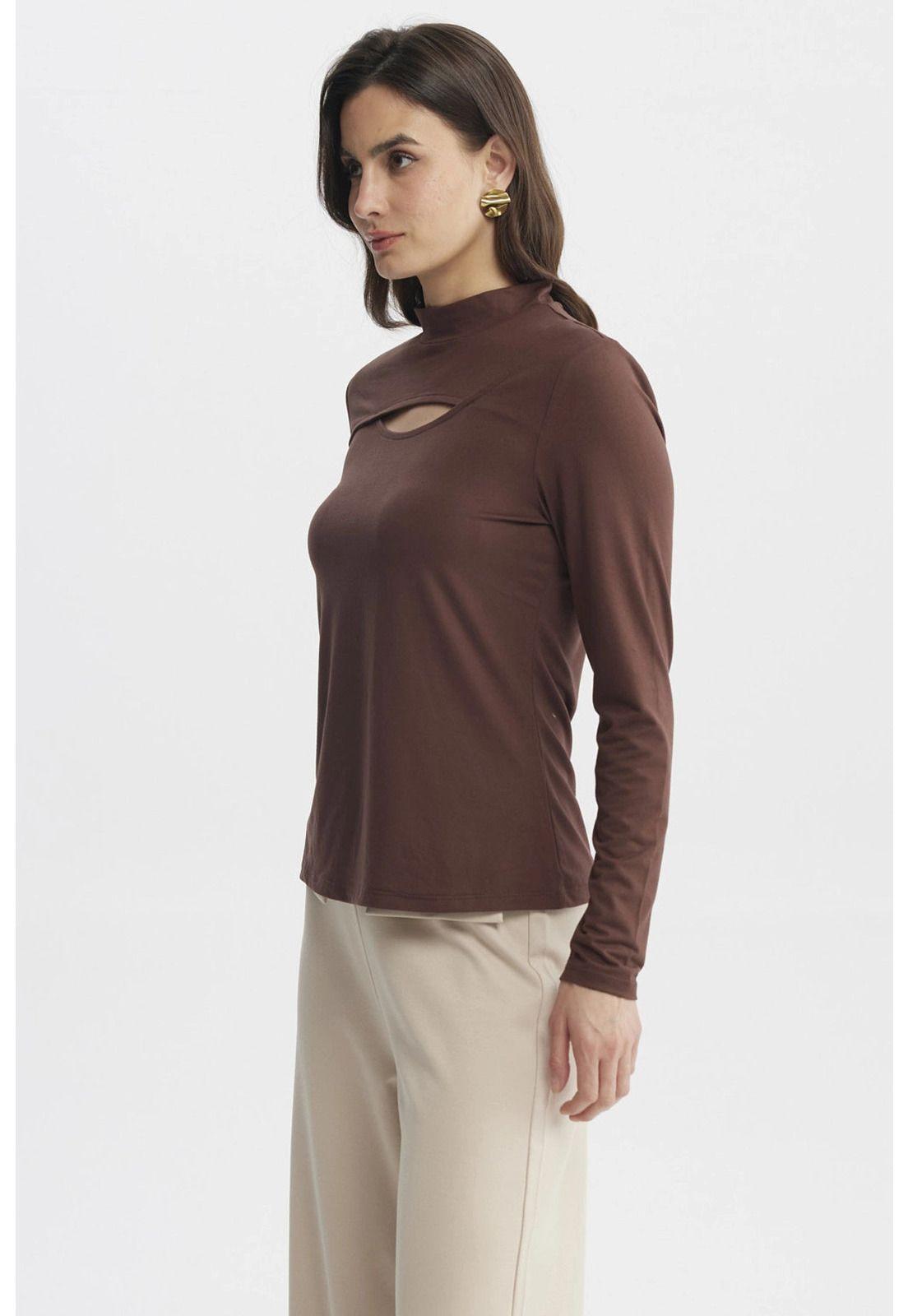 Polera Mujer Slim Cuello Apoyado Café Claro-1