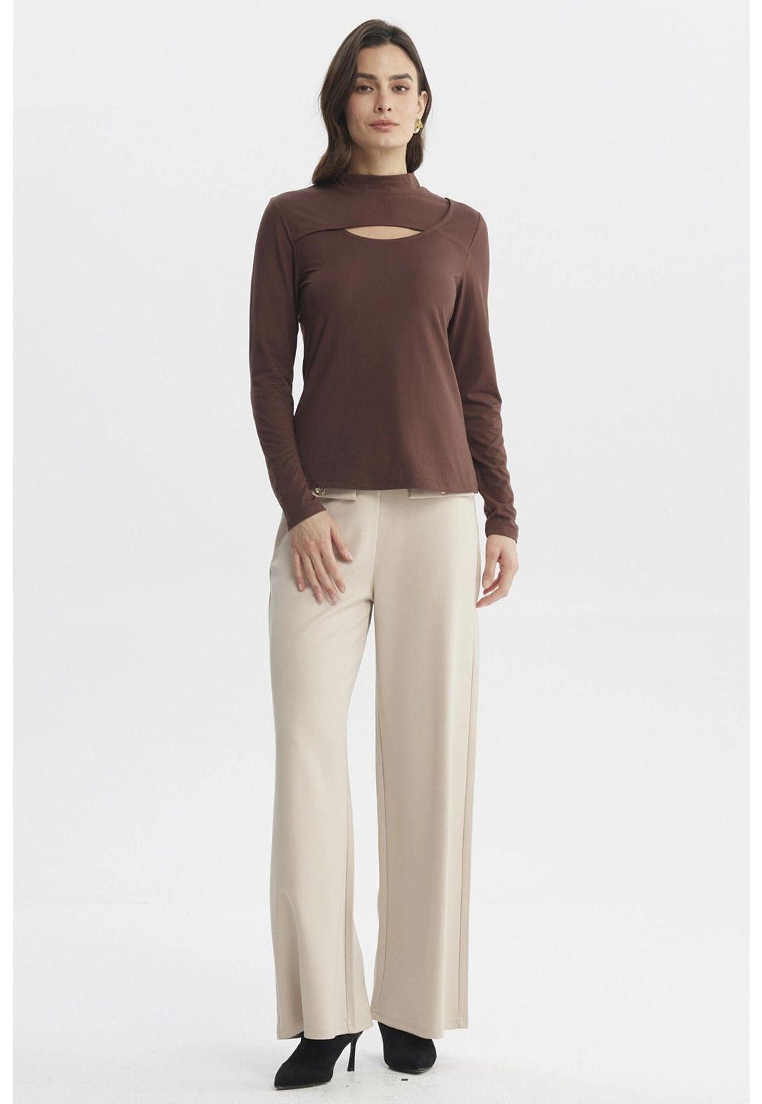 Polera Mujer Slim Cuello Apoyado Café Claro-3